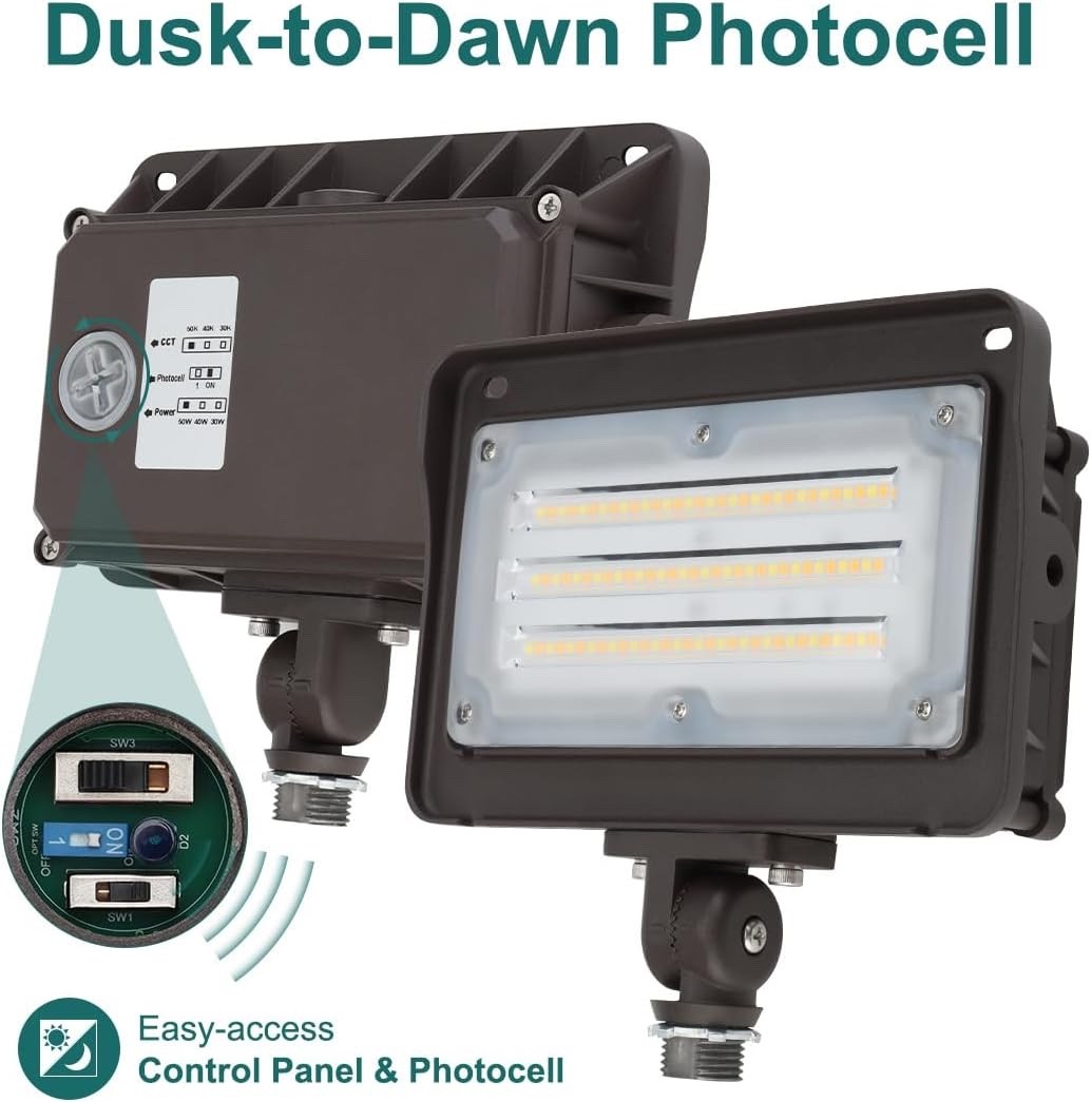 2-Pack 50W LED Flood Light for outdoor, IP65 Dim 5000K with 1/2″ NPT Knuckle