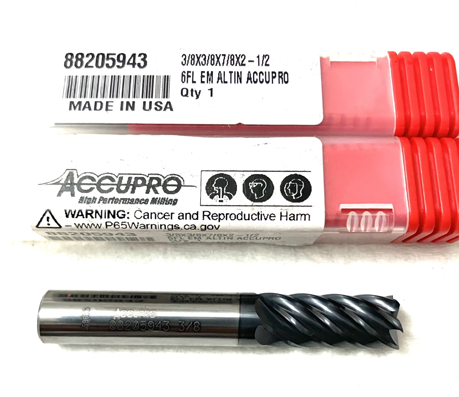 Accupro 3/8″ 6FL Square End Mill Solid Carbide AlTiN 7/8″LOC 88205943 NEW
