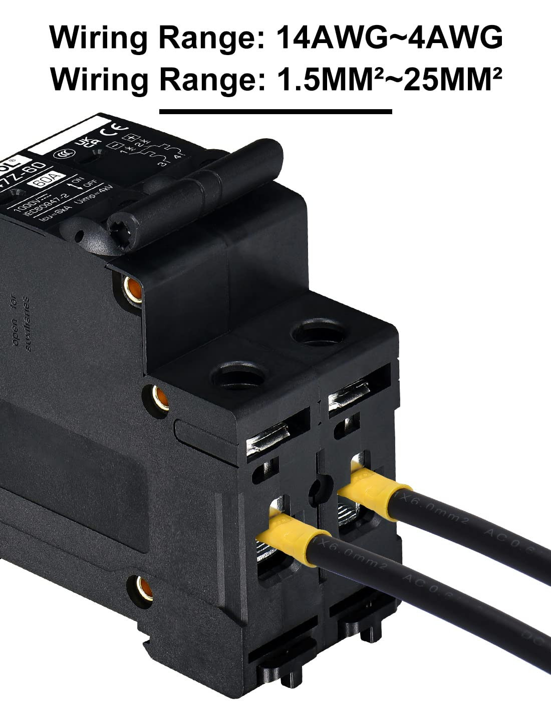 60 Amp DC Circuit Breaker DIN Rail Mount Solar Disconnect Switch 2P 1000V