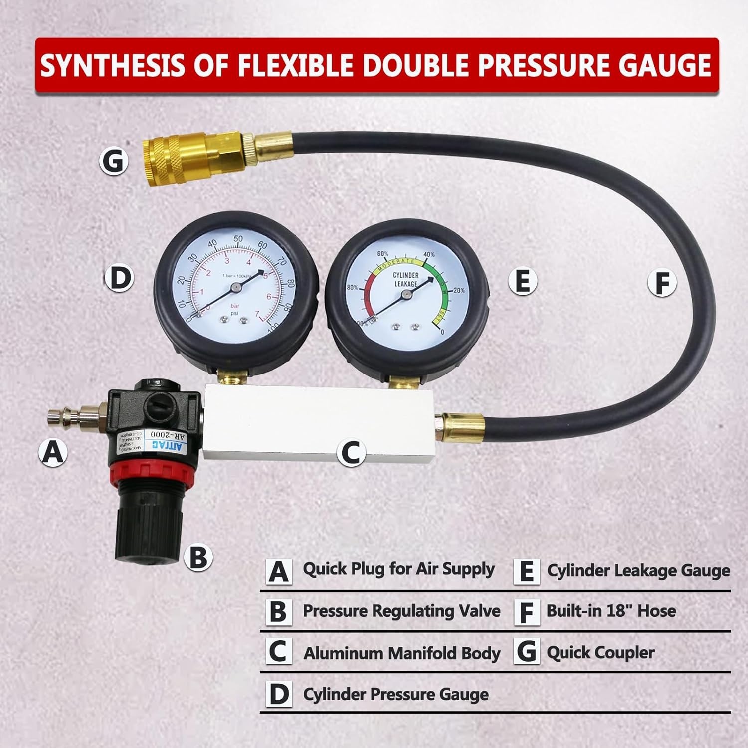 Engine Compression Diagnosis Tester Cylinder Leak Down Gauges Detector Leakage