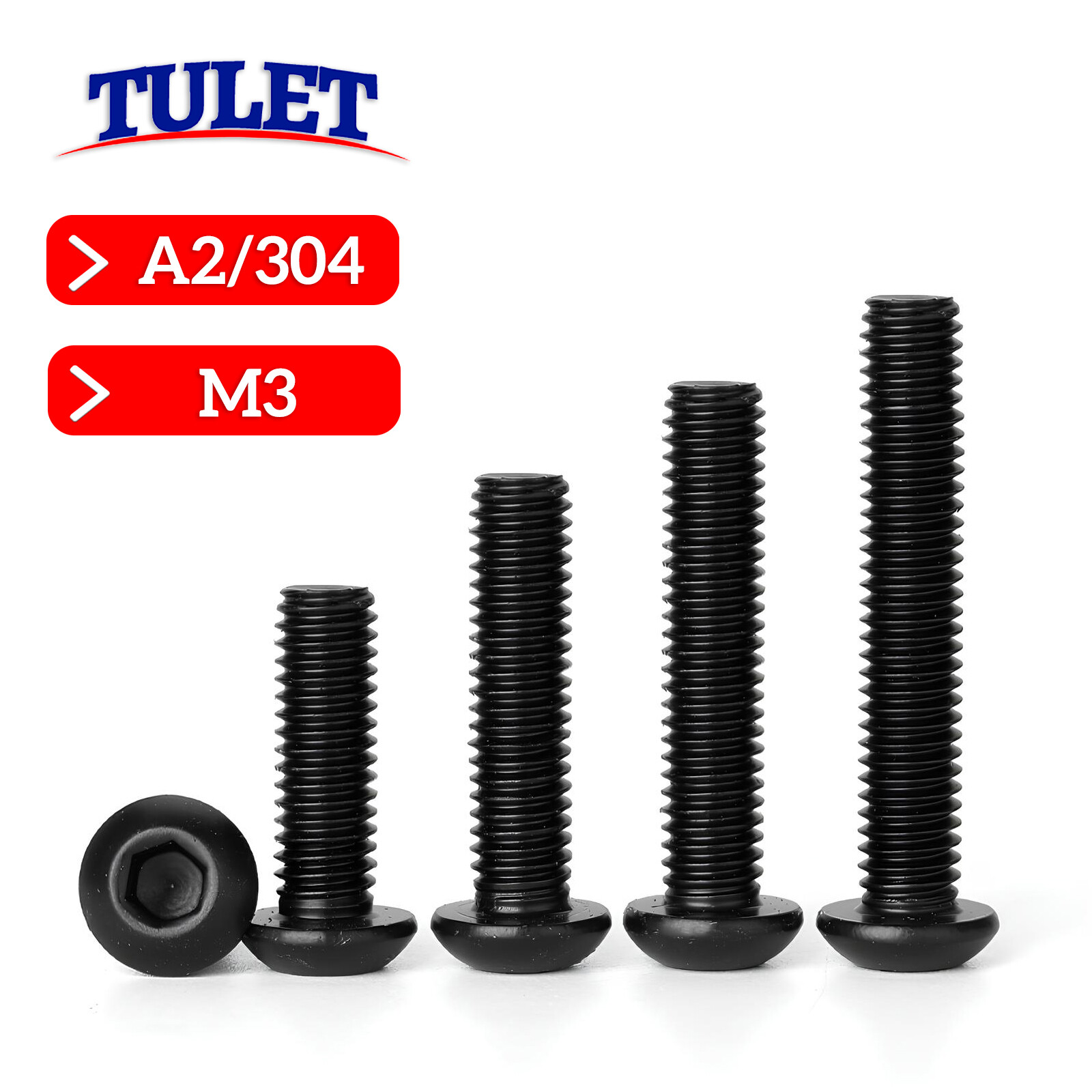 M3-0.50 Button Head Socket Cap Screws, Stainless Steel w/ Black Oxide 18-8