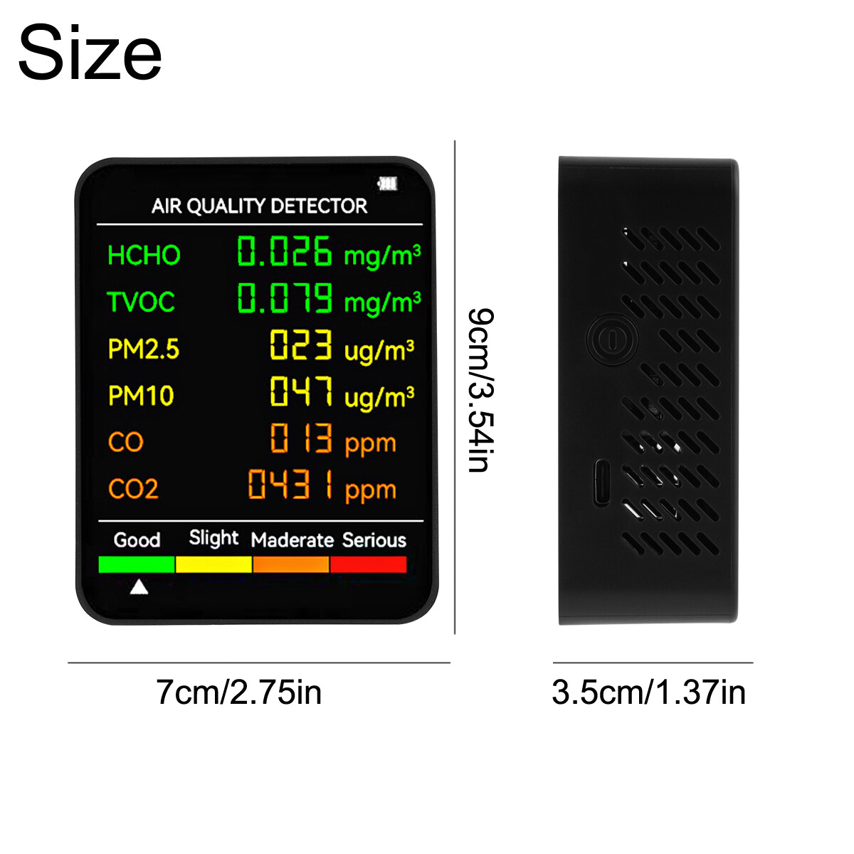 6-in-1 CO2 Detector Monitor, Indoor Air Quality Monitor with Real-Time CO2