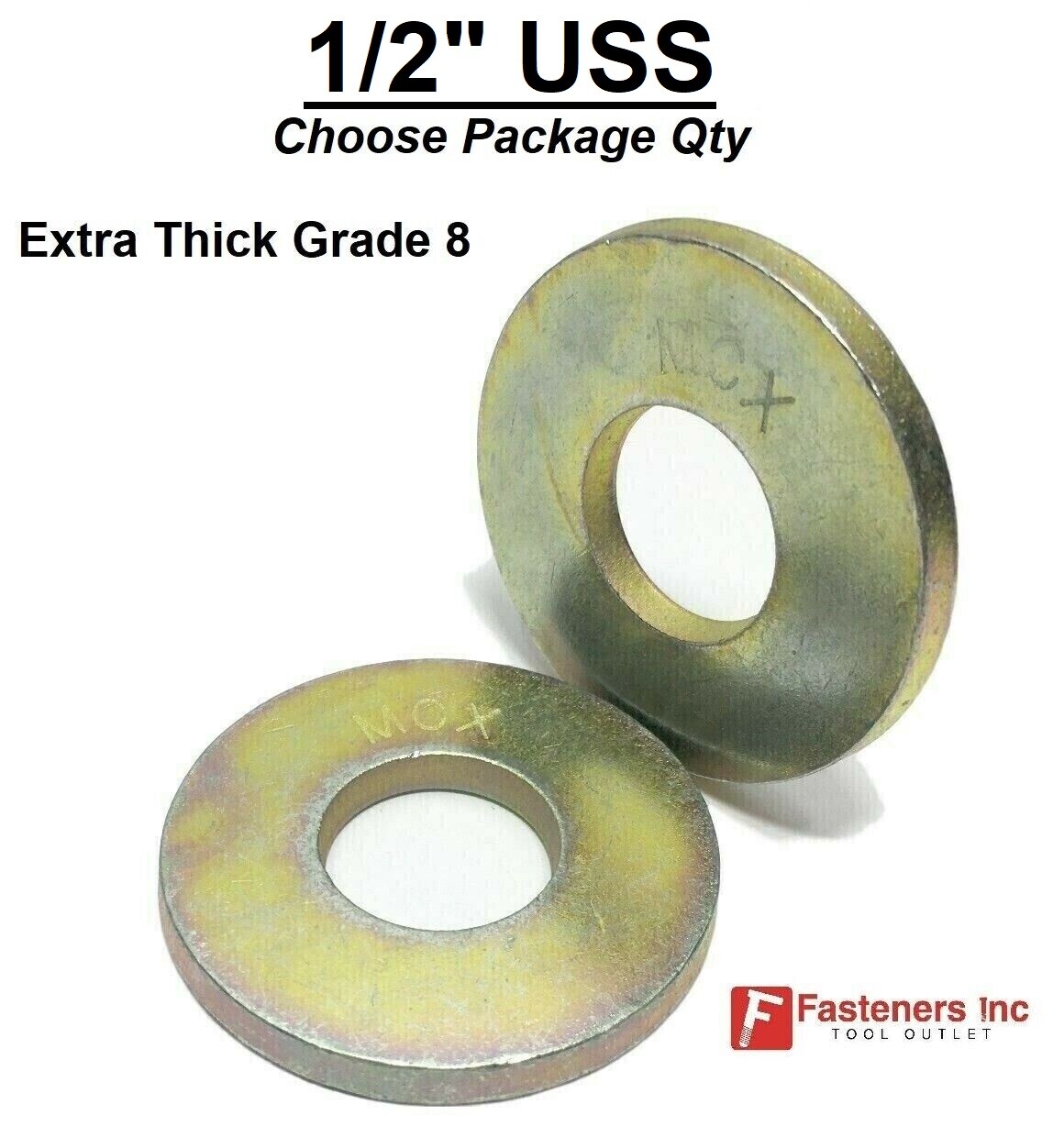 1/2″ USS Extra Thick MCX Style Flat Washers Grade 8 Steel Zinc Yellow