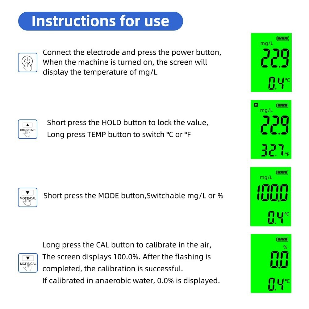 Dissolved Oxygen Meter with ATC, 0-40.00 Mg/L Measurement Range, DO Meter with..