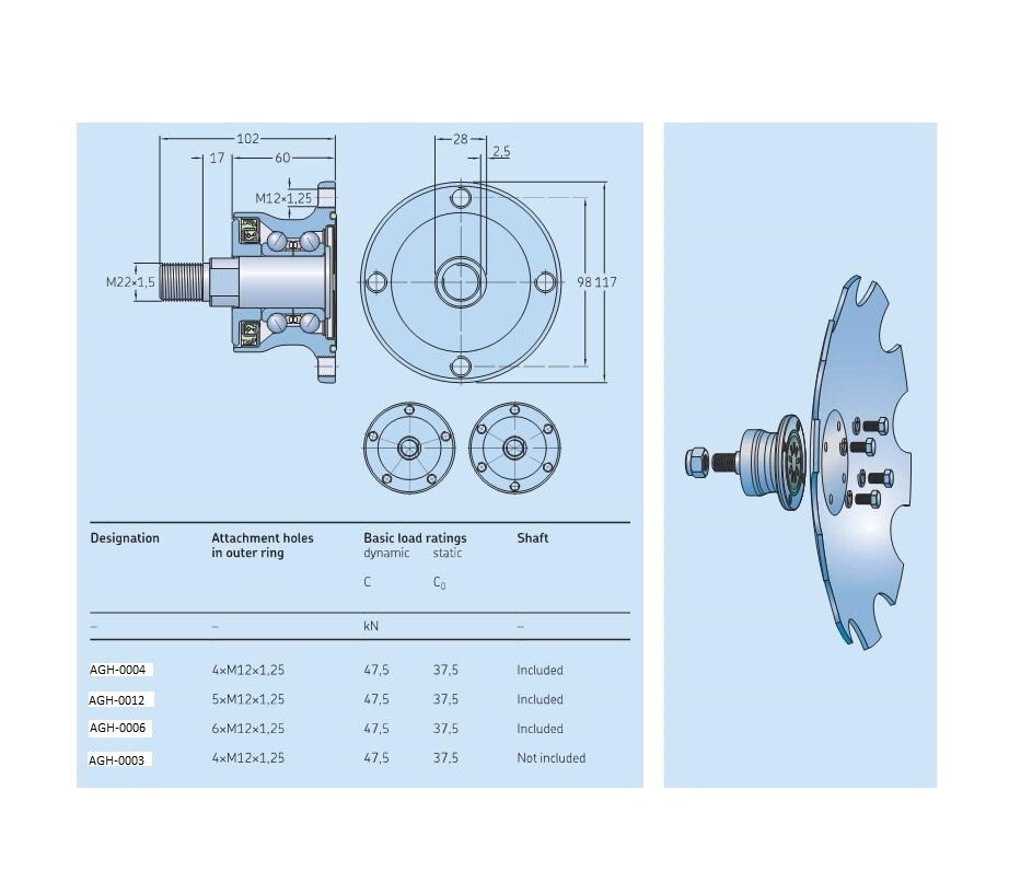 AGH-0012 AG Hub Assembly for Tillage Discs OE Quality Replaces SKF# BAA-0012