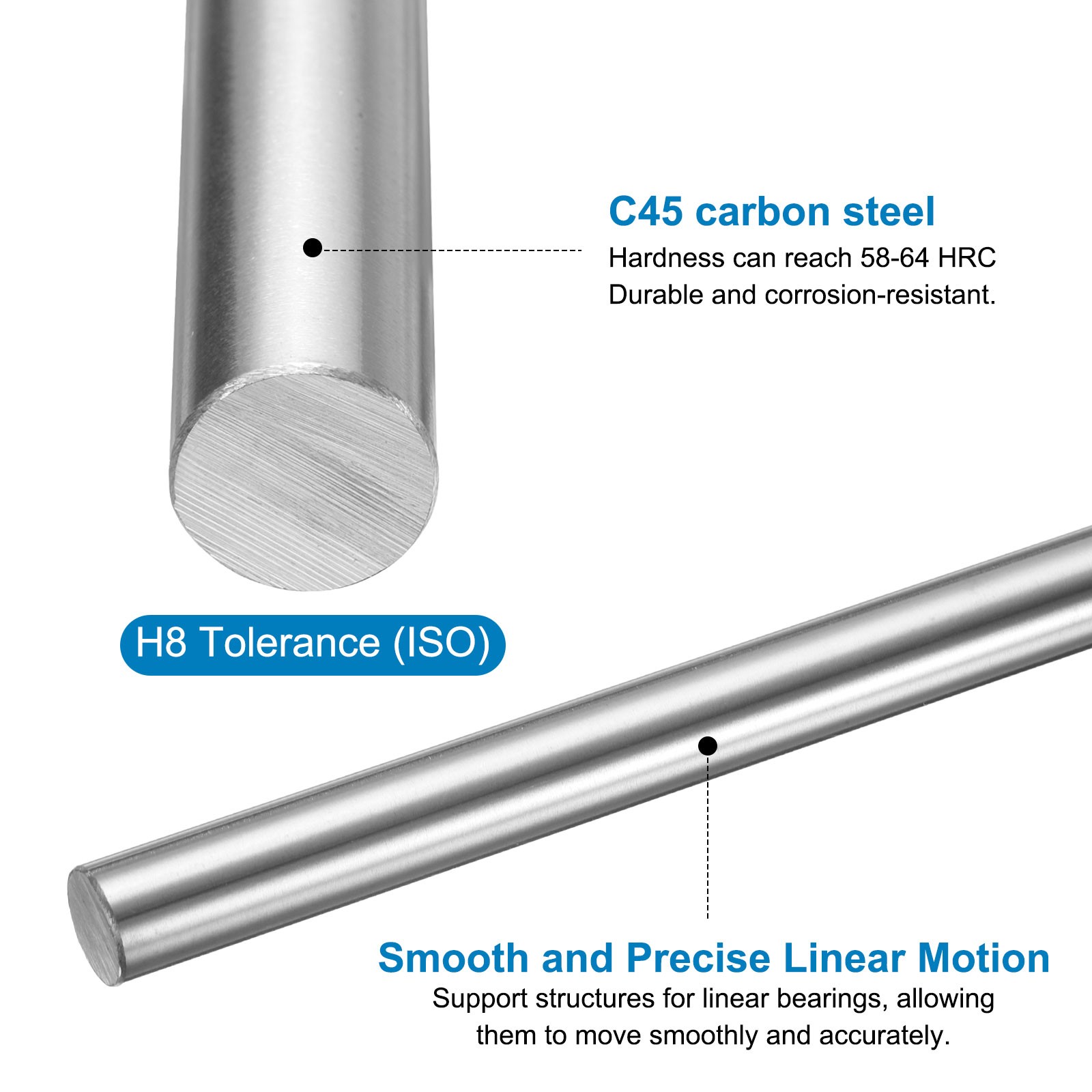 2pcs Linear Motion Rod Shaft Guide 13mmx450mm (0.512″x17.72″) Hardened Steel