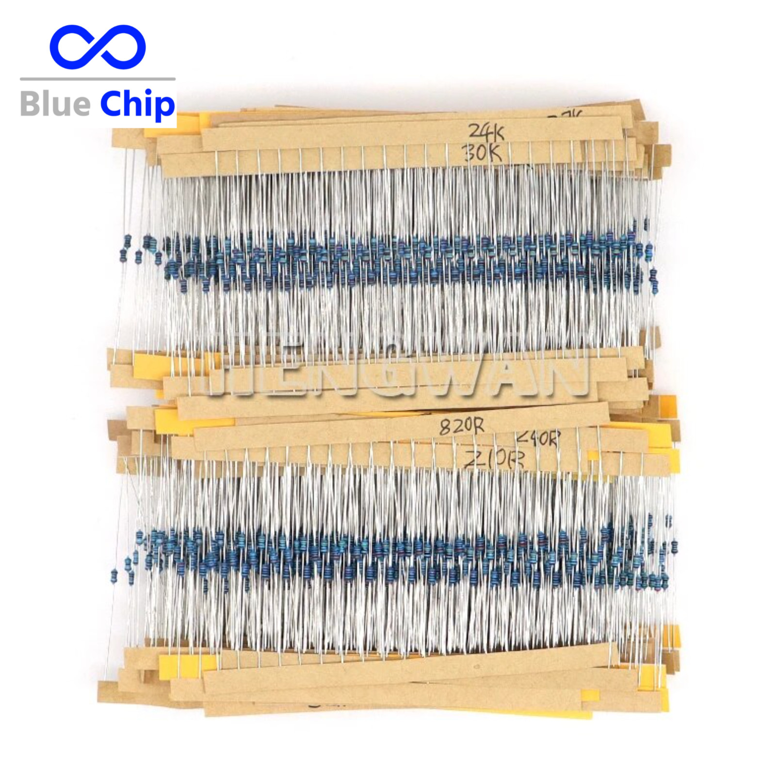 2600/1300/650pcs 1/4W 1/8W 1/2W 1W 2W 1% Metal Film Resistor Kit 130 Values Set