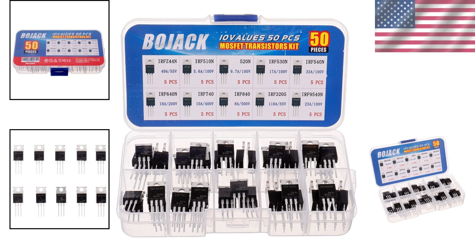Complete 10 Types 50 Pcs MOSFET Assortment: N&P-Channel – Compliant