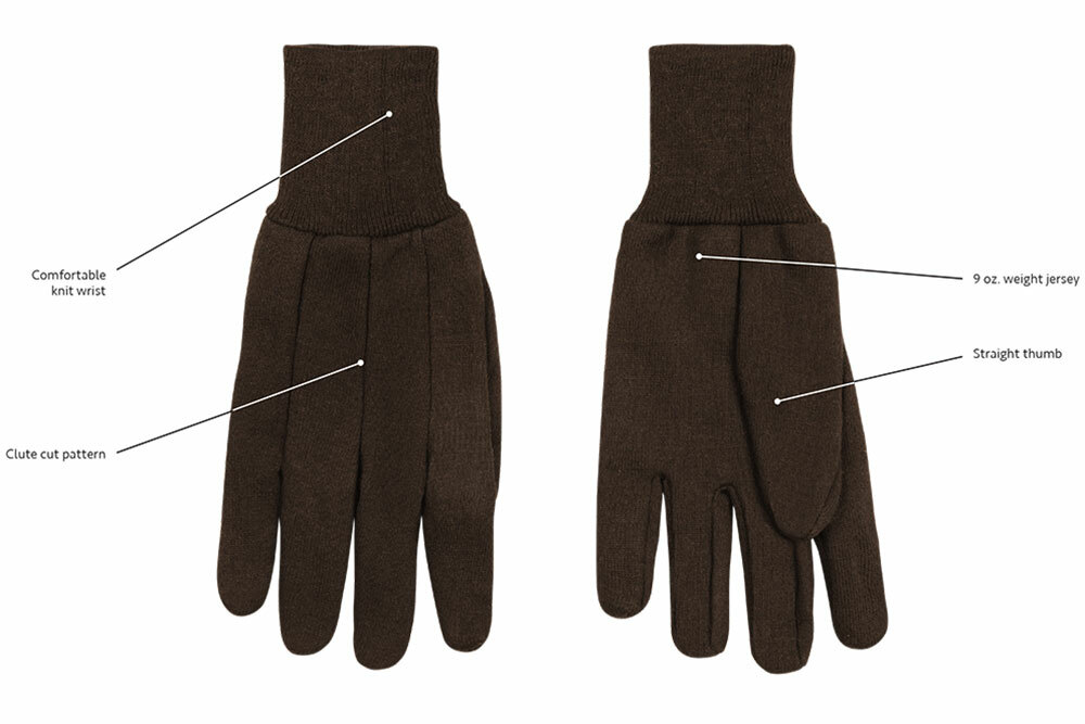 12 PR. 8 Oz. Brown Cotton Jersey General Purpose Gardening Work Gloves, Large