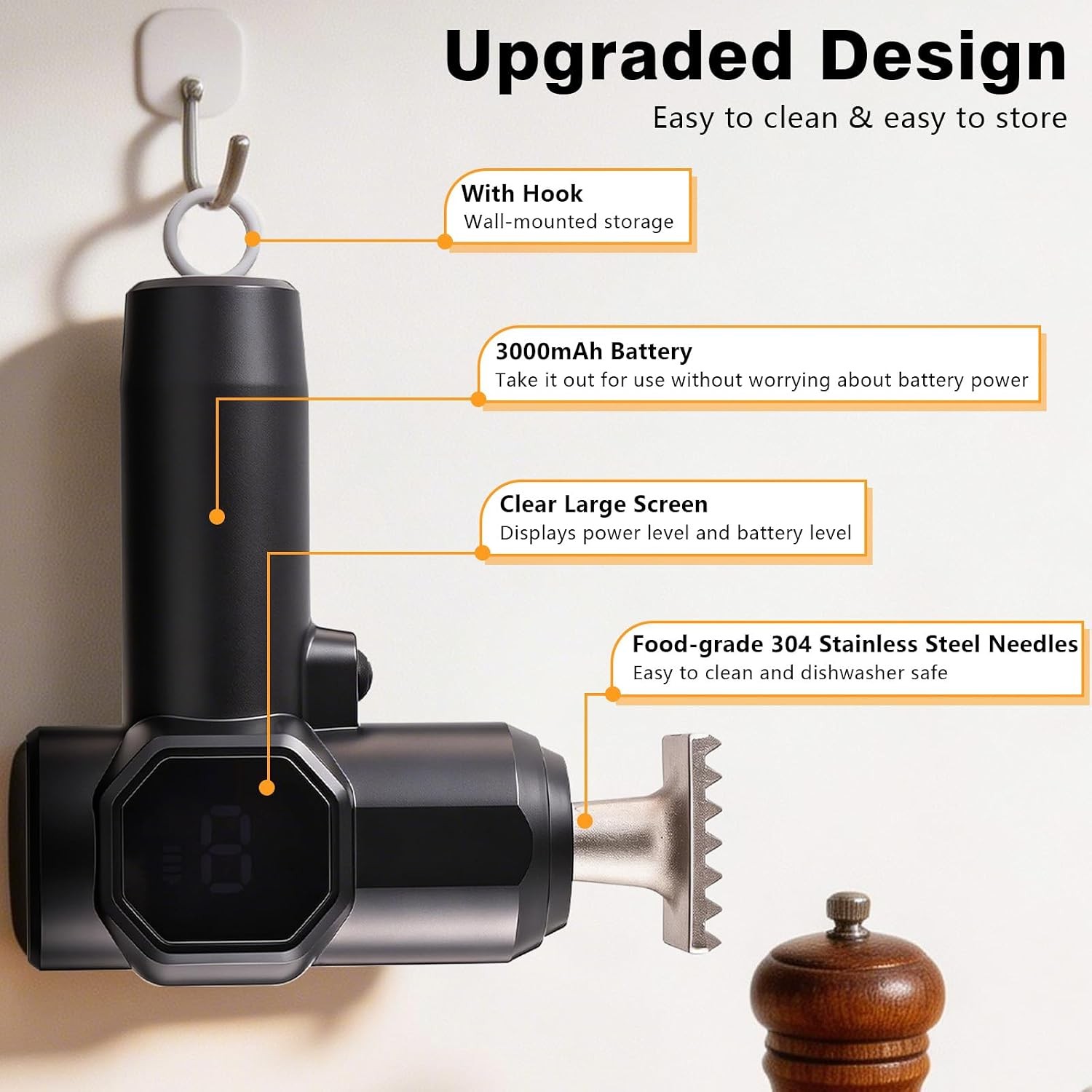 Electric Meat Tenderizer, 5 Levels, Detachable Head, 3000mAh Battery