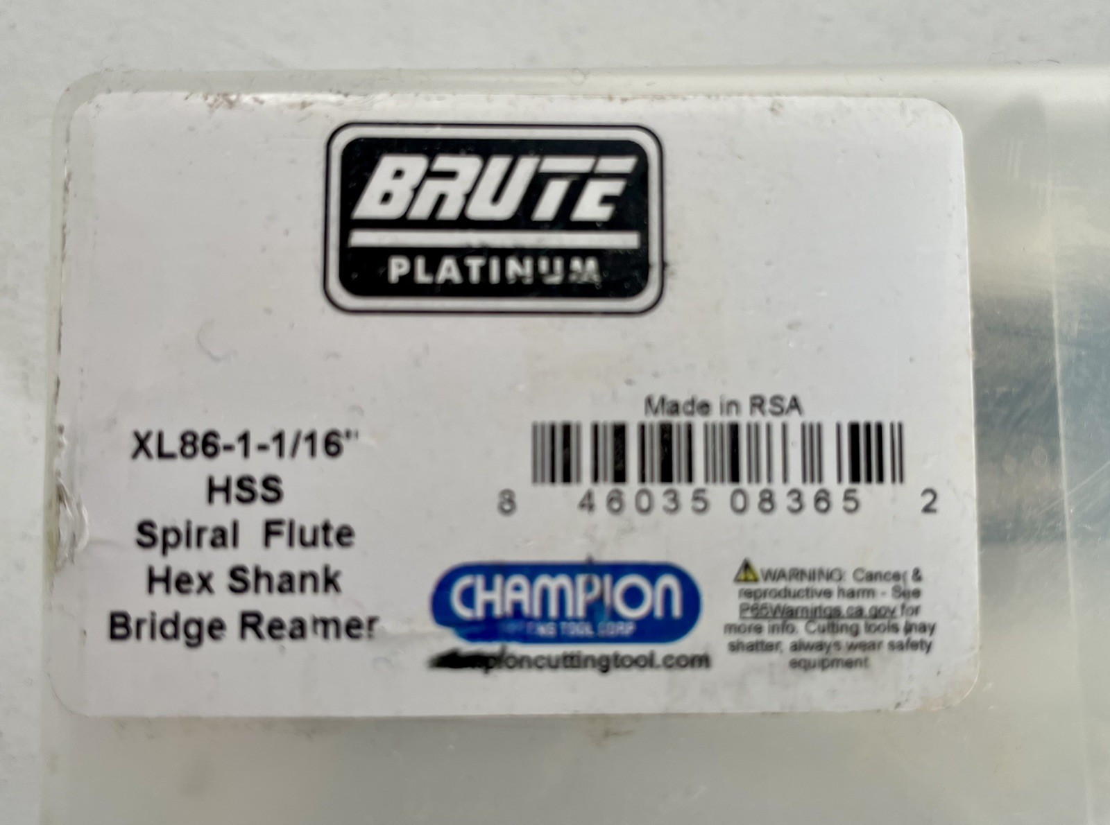 CHAMPION BRUTE PLATINUM SPIRAL FLUTE HEX SHANK BRIDGE REAMER XL86 1-1/16″ NIB