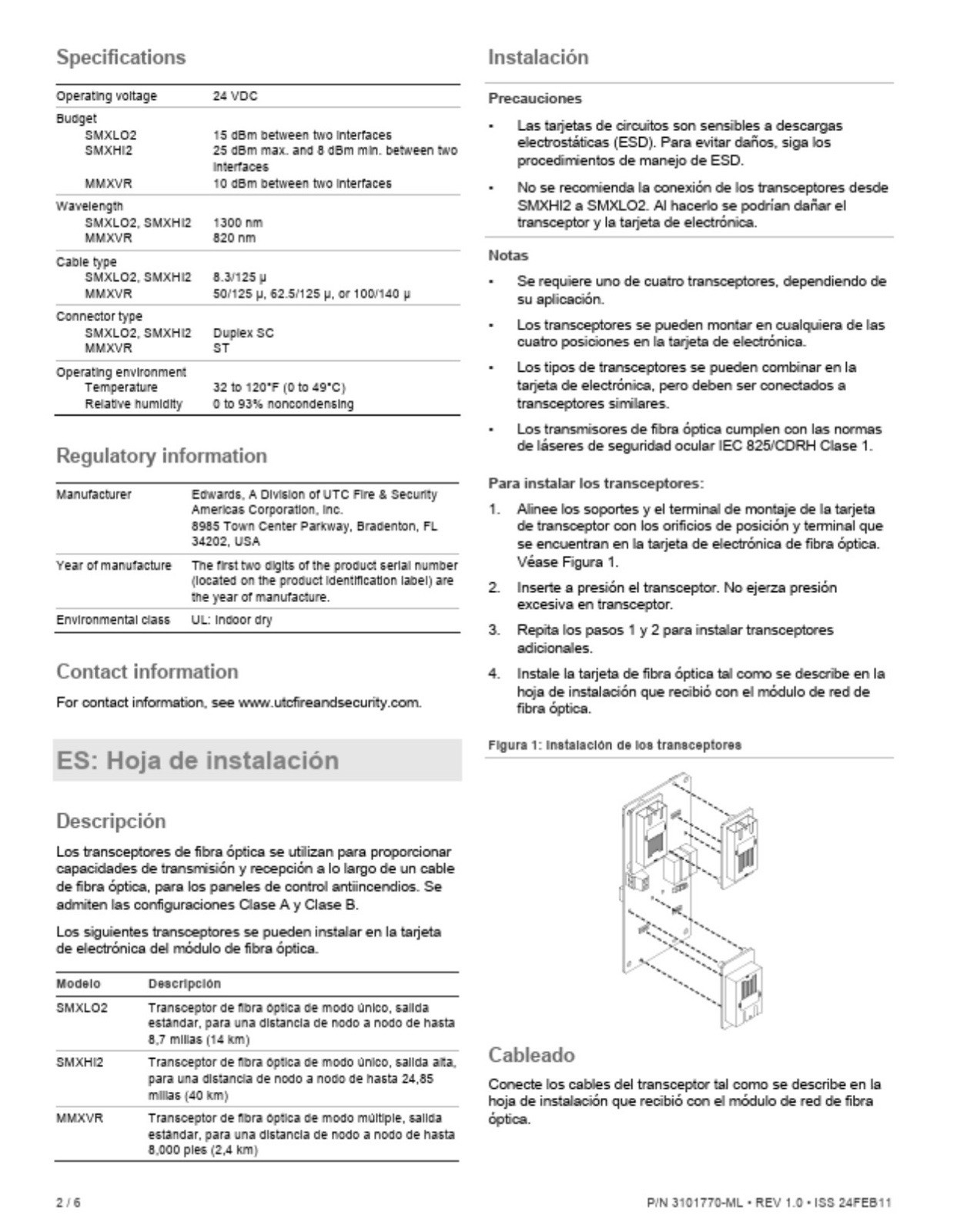 EDWARDS SMXHI2 High Output Single-Mode Fiber Optic Transceiver – Fire Alarm Net.