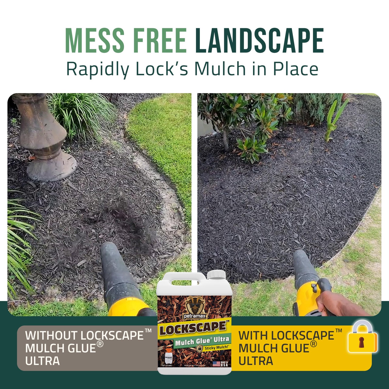 Lockscape Sticky Mulch Glue for Landscaping 1 Gallon – Lasts Up to 2 Years,
