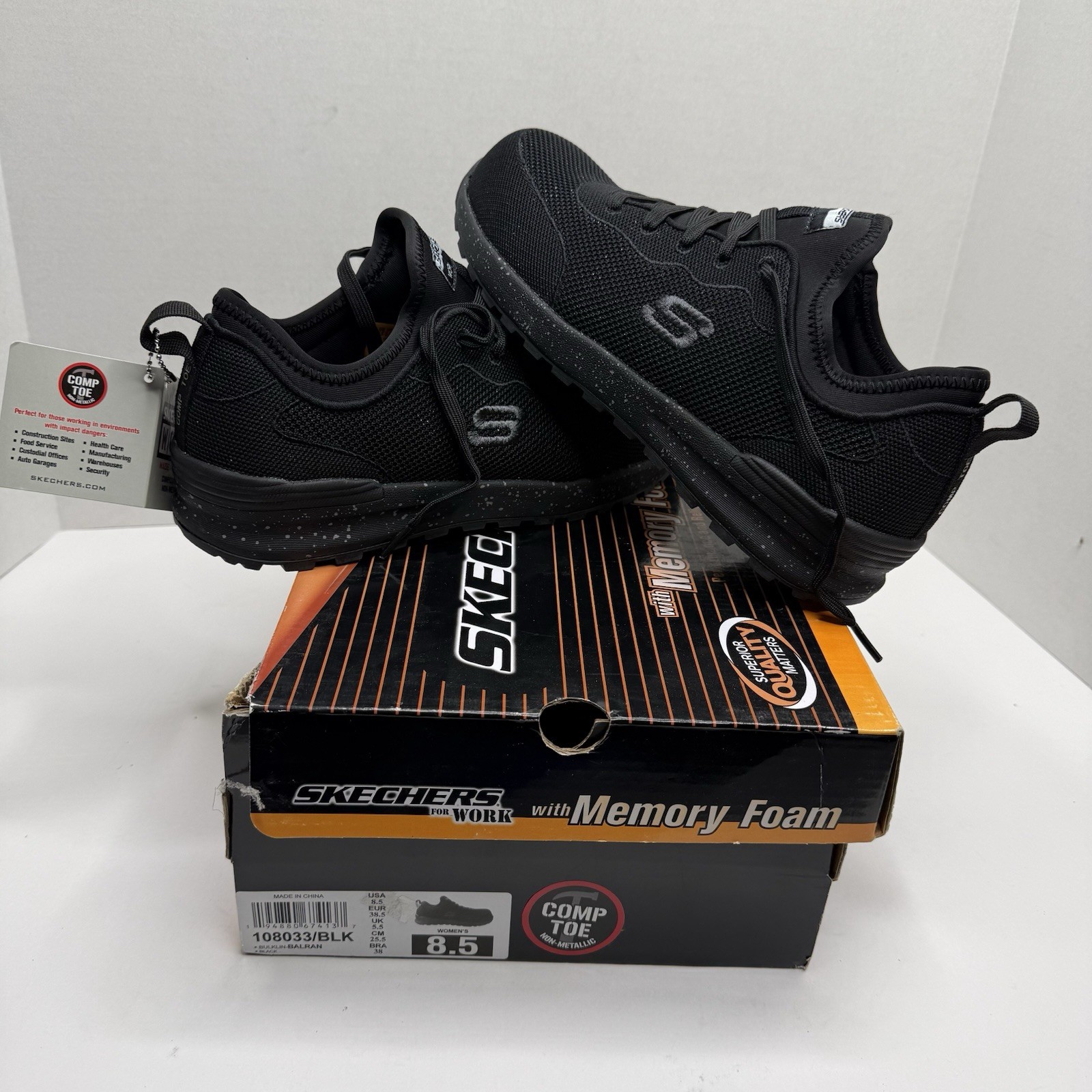 Skechers Work Bulklin Balran Comp Toe Shoes Women’s 8.5 Black 108033 New