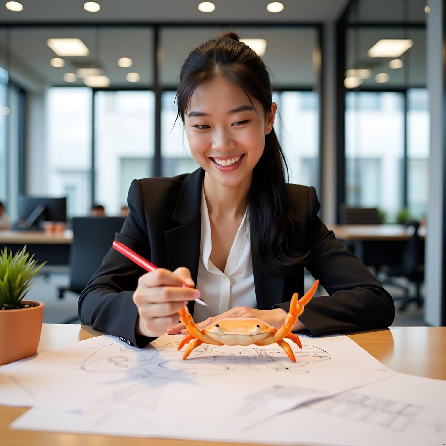 Calsgkspray 2Pcs Creative Crab Pen Holder Weightlifting Crabs Orange