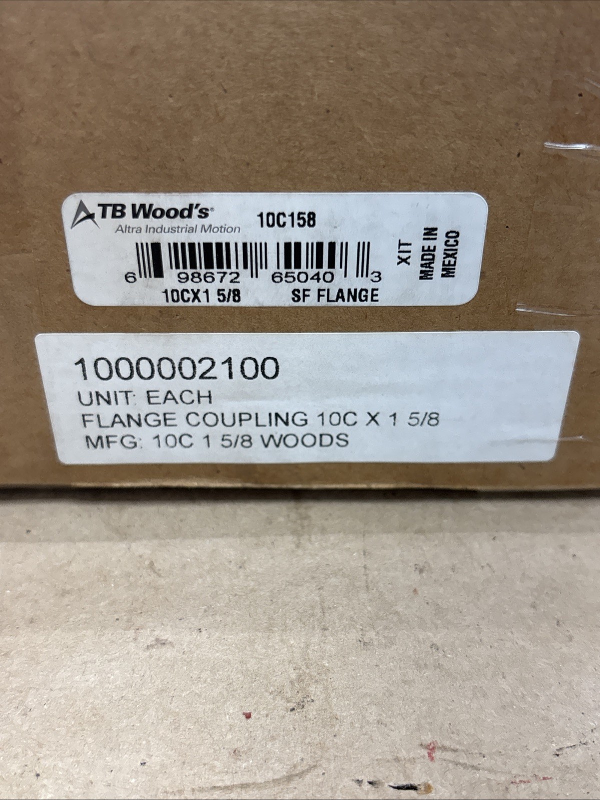 New In Sealed Box 10C158 TB Wood’s SURE-FLEX Type C Flange 10C X 1-5/8 Warranty.