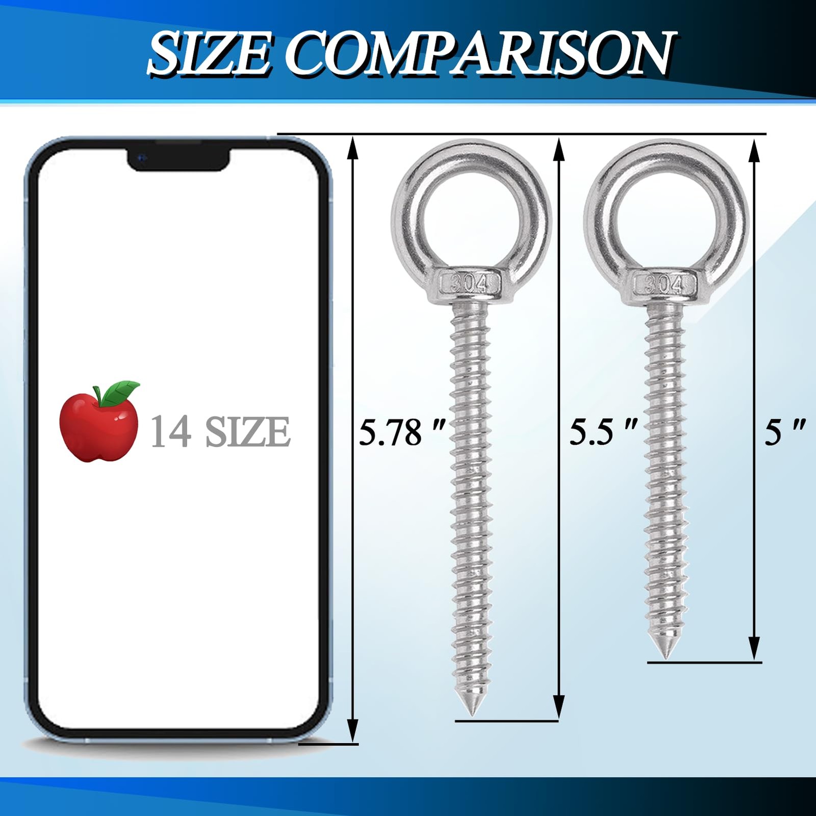 4 Pack 5.5 Inch Heavy Duty Eye Hooks M10 Self Tapping Eyelet Screw 1000LBS Load