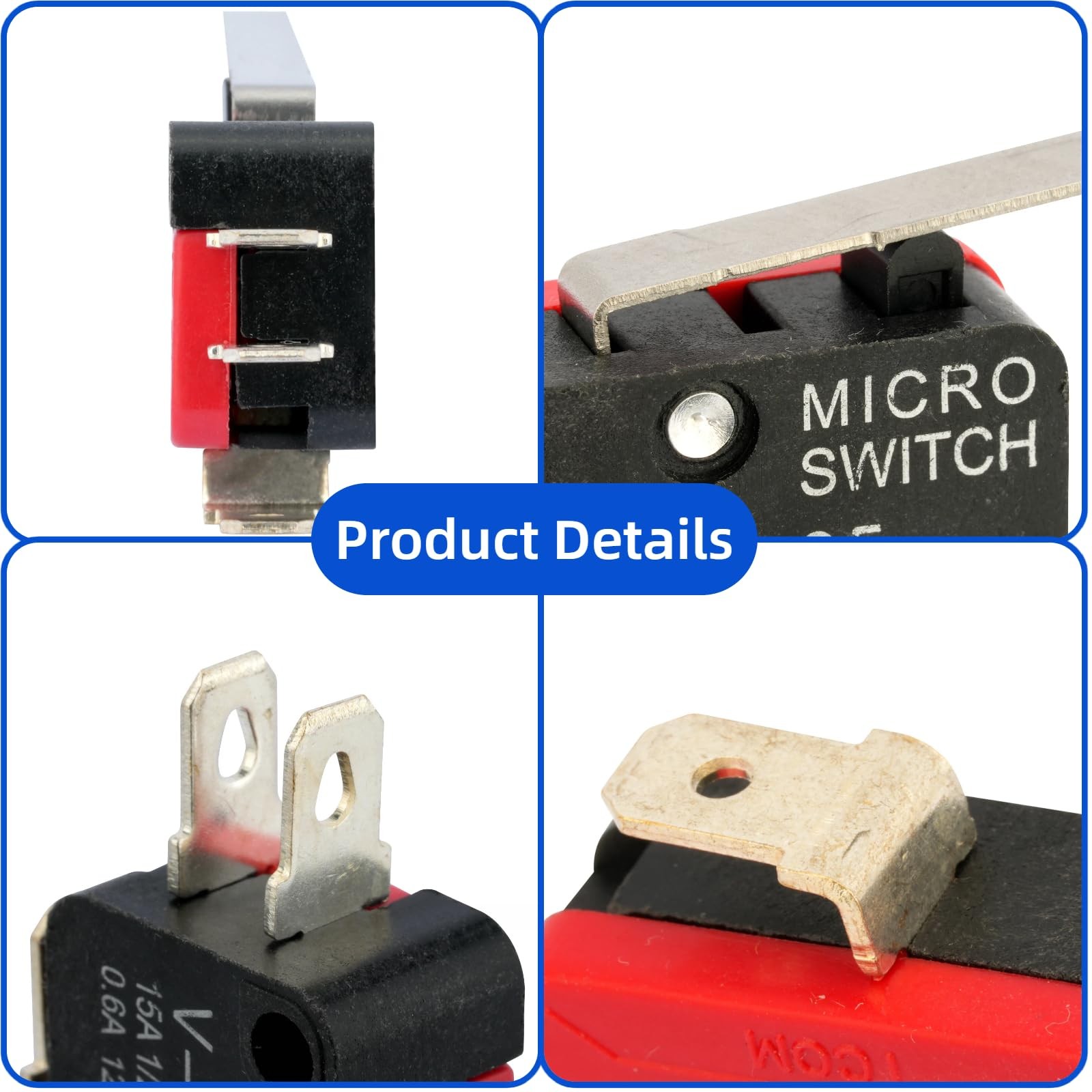 12 Pcs Micro Limit Switch with Long Hinge Lever (V-153-1C25), Black