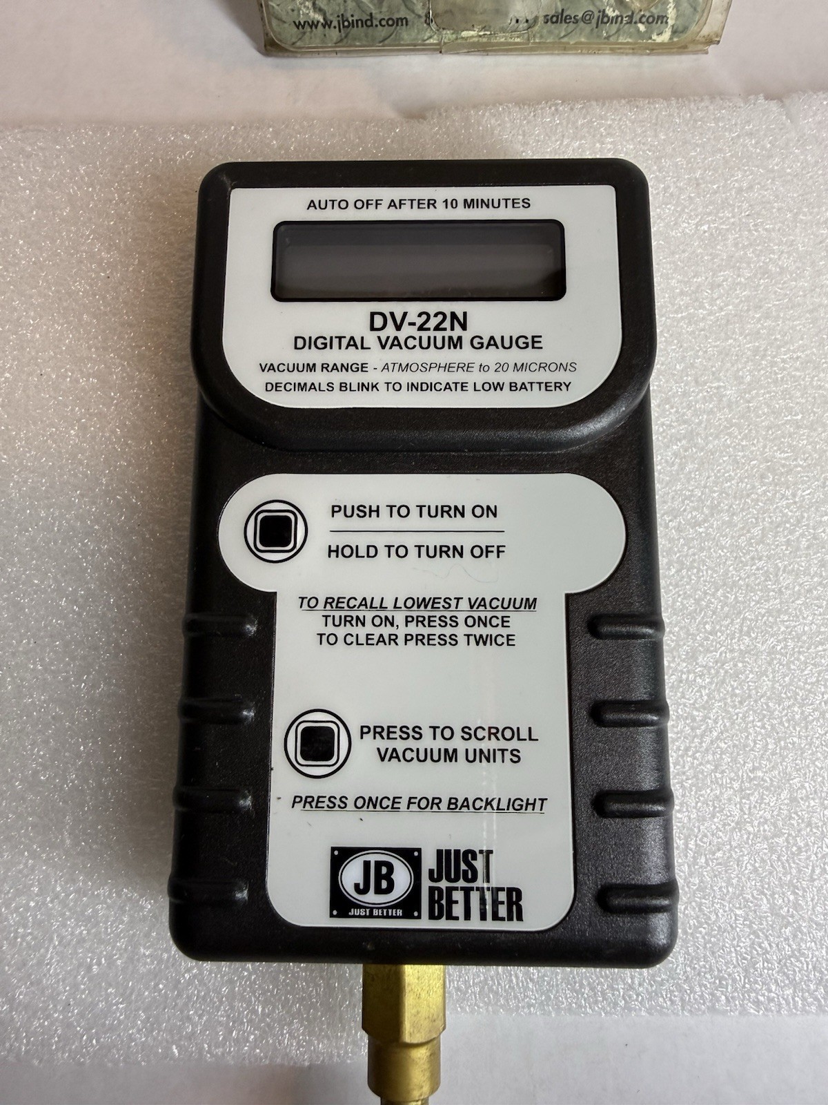 OEM JB, Just Better Industries Part # DV-22N Digital Vacuum Gauge