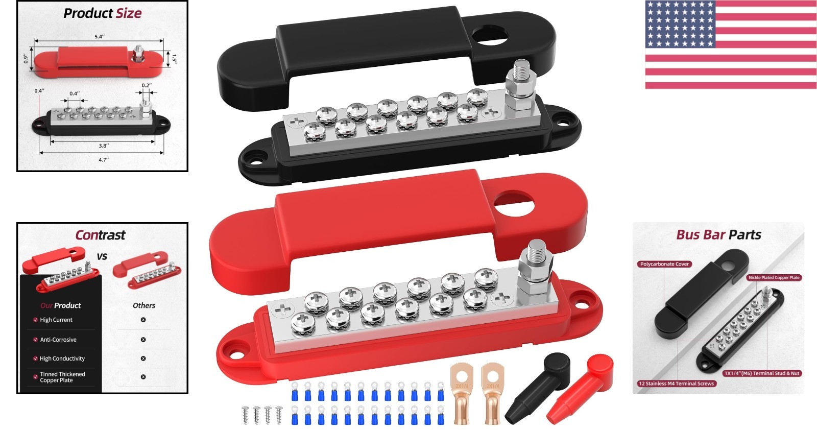 Durable ABS 12V Bus Bar with 48V Max Voltage for Secure Automotive Wiring