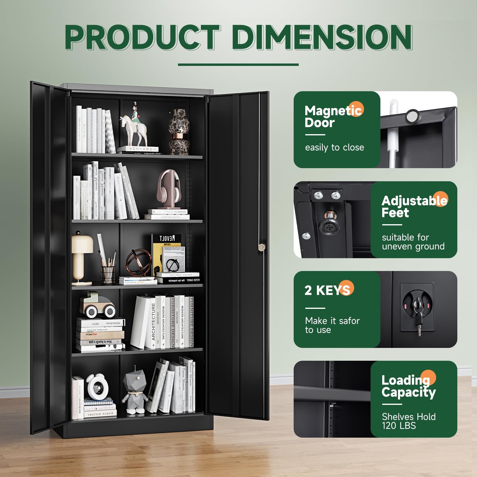 Steel Garage Tool Cabinet Locking Adjustable Shelves Home Office Warehouse Black