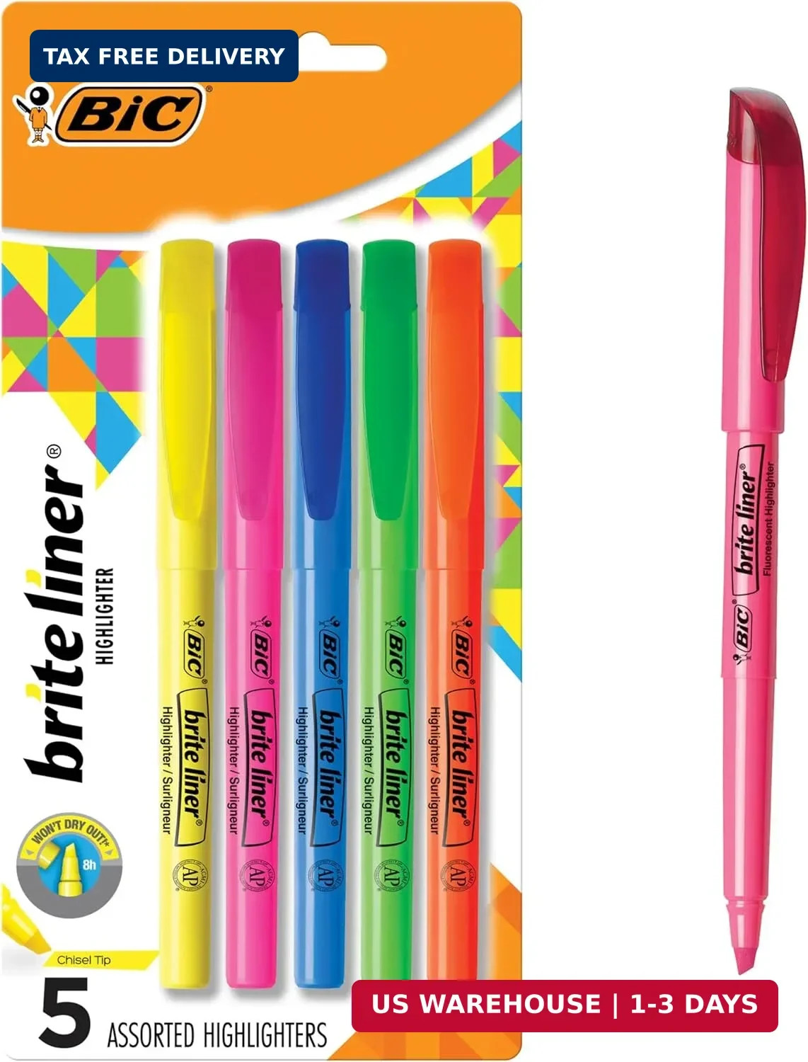 BIC Brite Liner Highlighters, Chisel Tip, School Supplies for Students and Teach