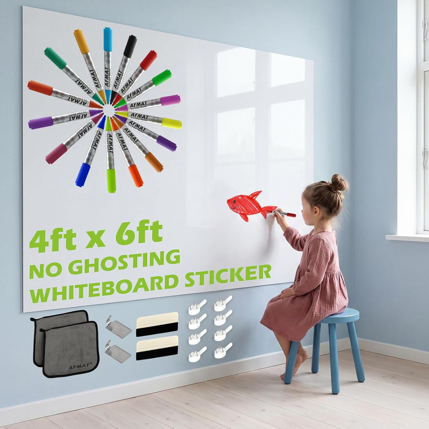 Whiteboard Sticker for Wall, 4X6Ft White Board Paper, Super Sticky Dry Erase Wal