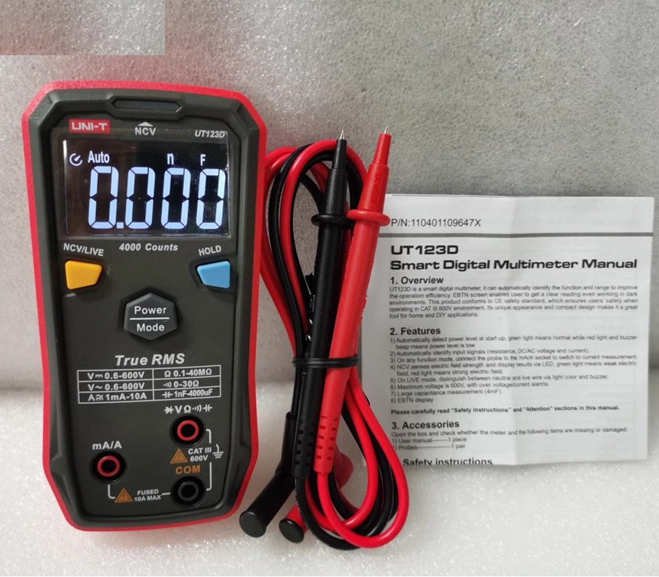 UT123D Digital Multimeter, Smart, True Rms, CAT III 600V, 4000 counts