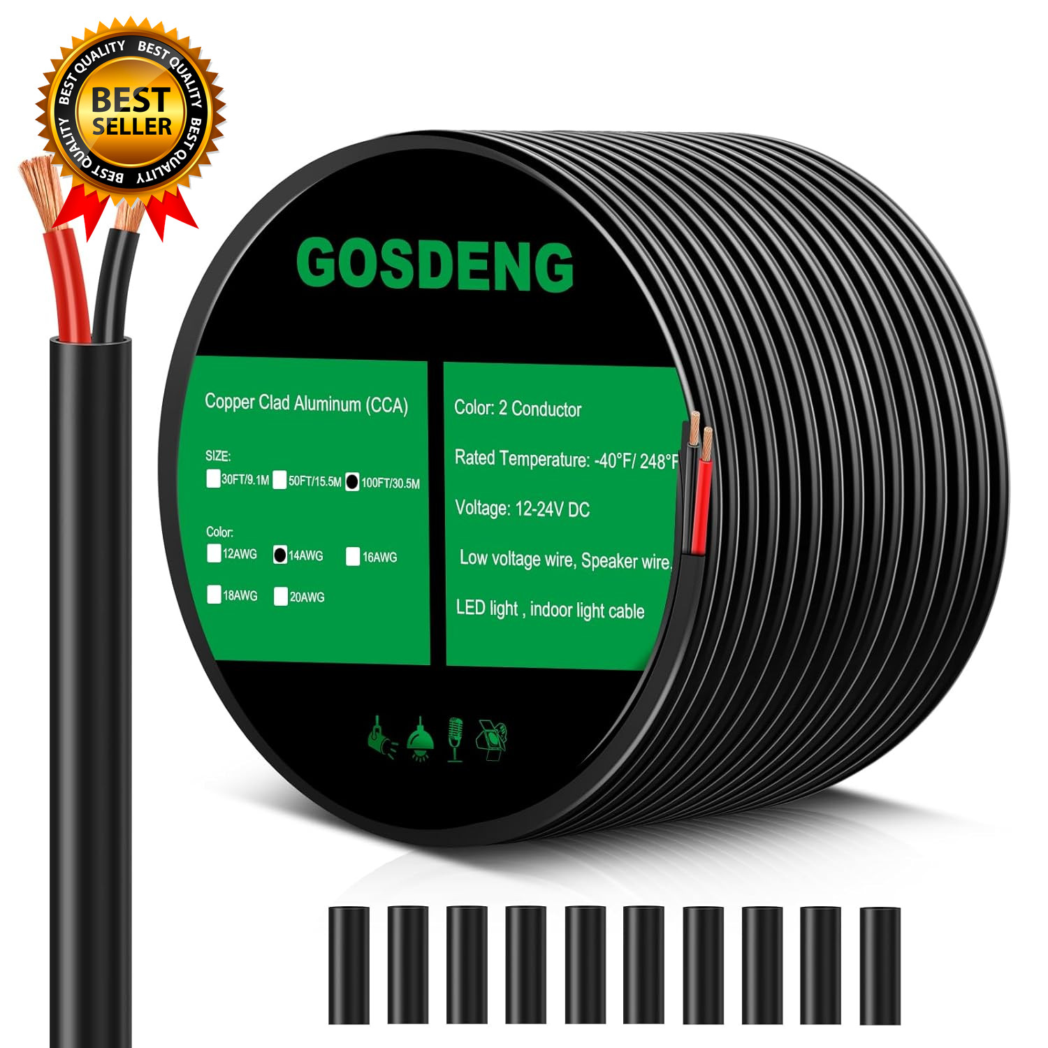 14 Gauge 2 Conductor Electrical Wire, 14 AWG 2.08Mm Wire PVC Cord