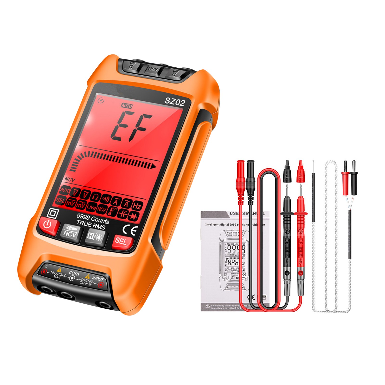 Digital Multimeter 9999 Counts DC/AC Voltage Current Resistance Tester True RMS;