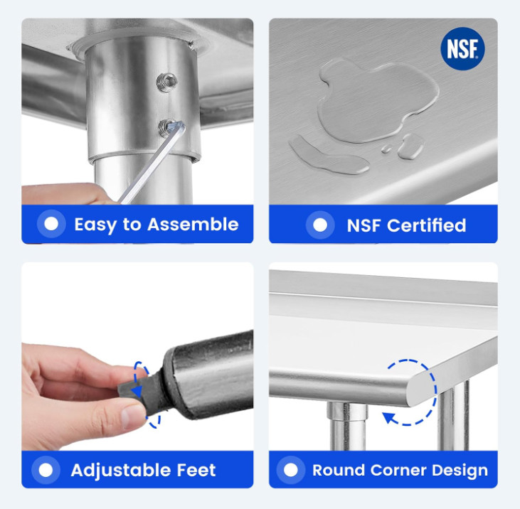 Mesa de trabajo de acero inoxidable 14×60 con estante inferior resistente, Nuevo