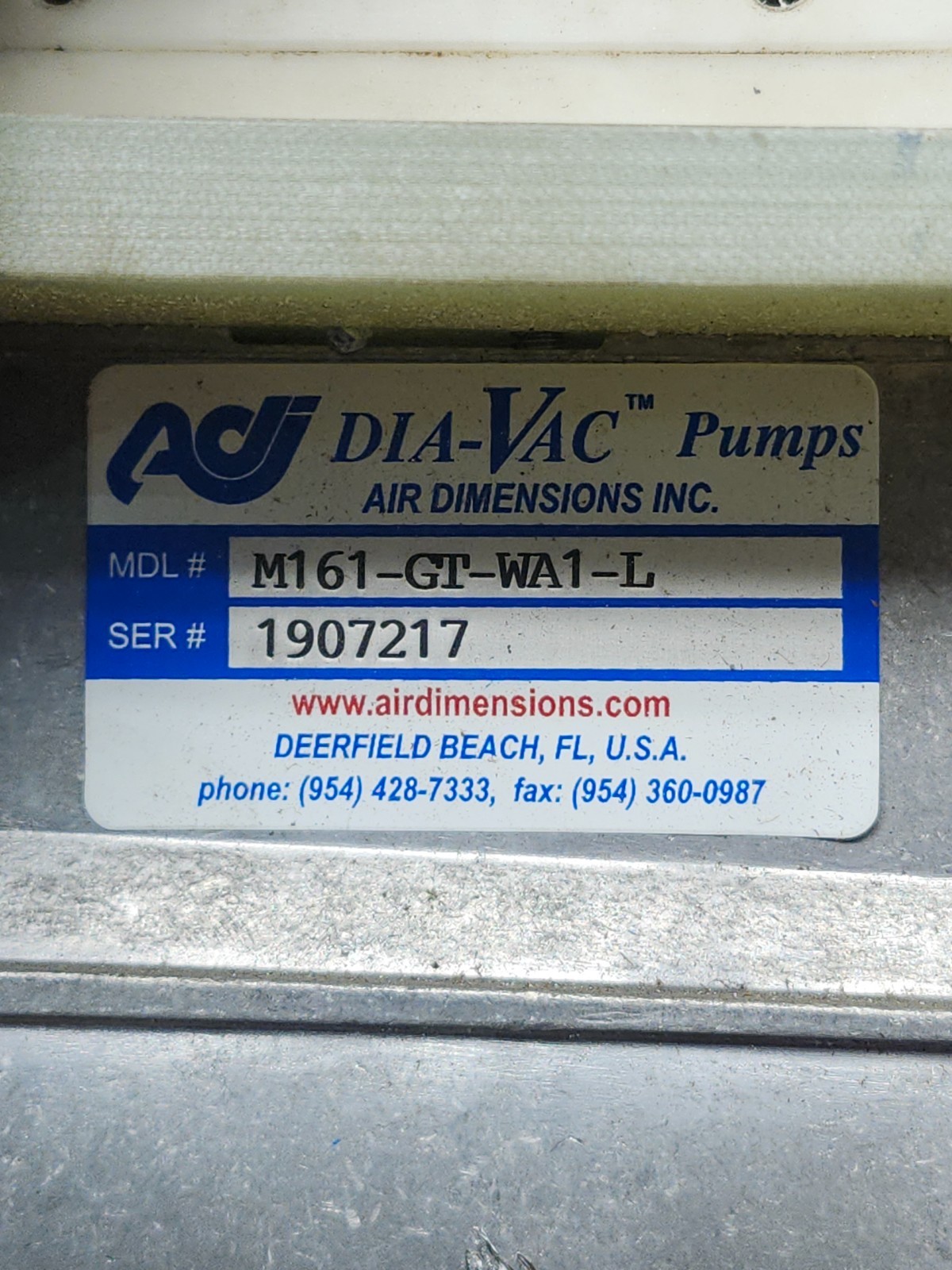 NEW NO BOX Dia-Vac Vacuum sampling pump HP 1/20, AMPS .86/.69, M161-GT-WA1-L