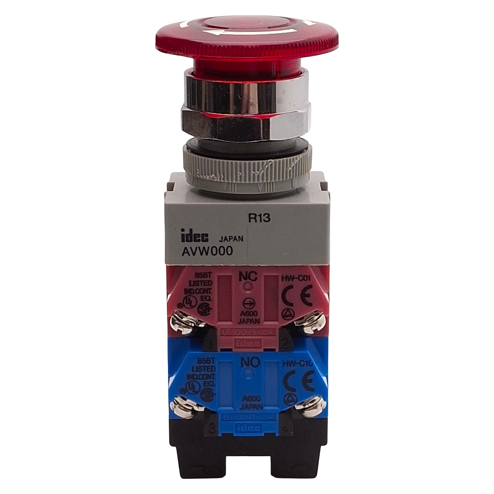 Idec AVLW49922D-R-24V Illuminated E-Stop, Twist-Release, 2NO+2NC, 10A 600V
