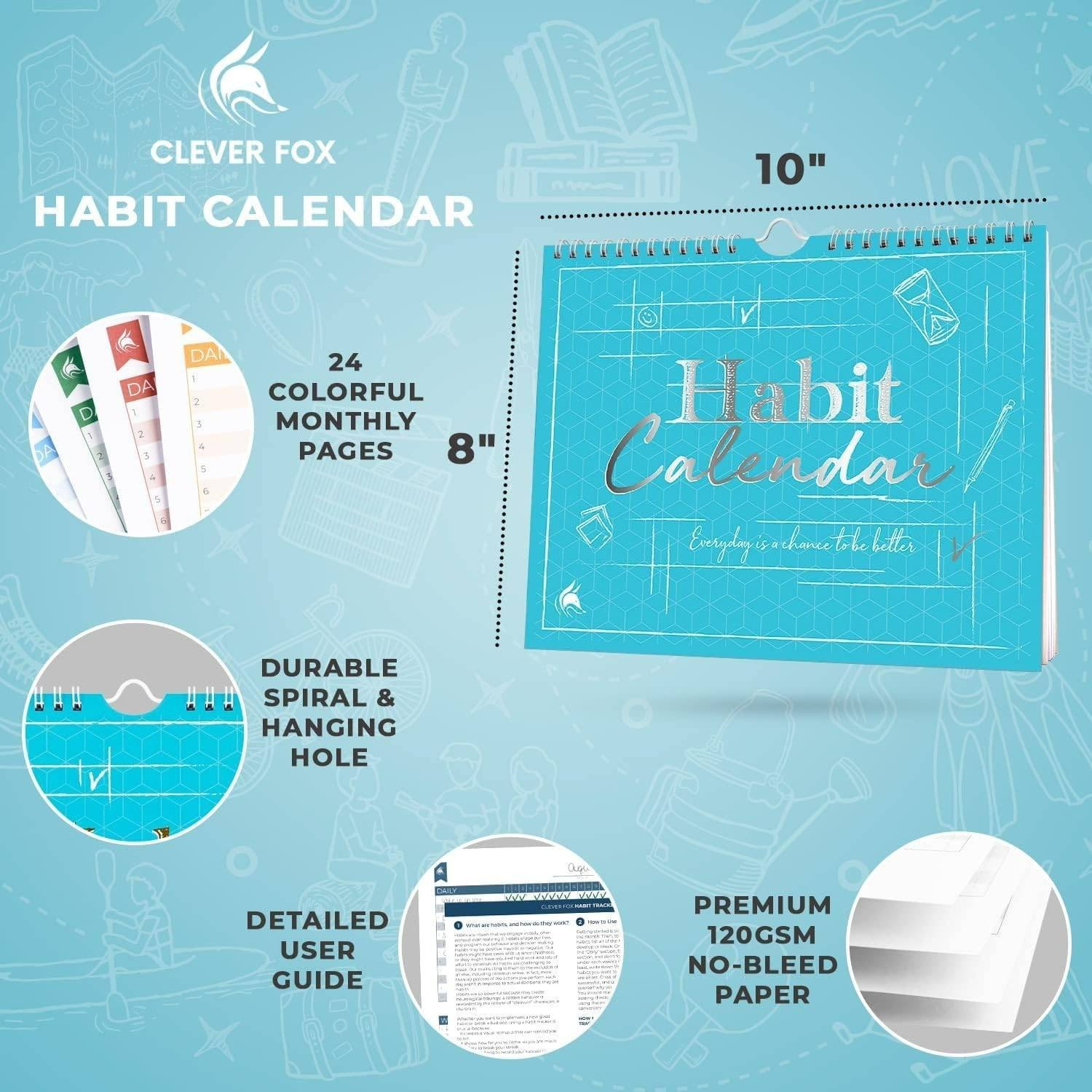 Clever Fox Habit Tracker Calendar Habit & Goal Planner Journal (Turquoise)