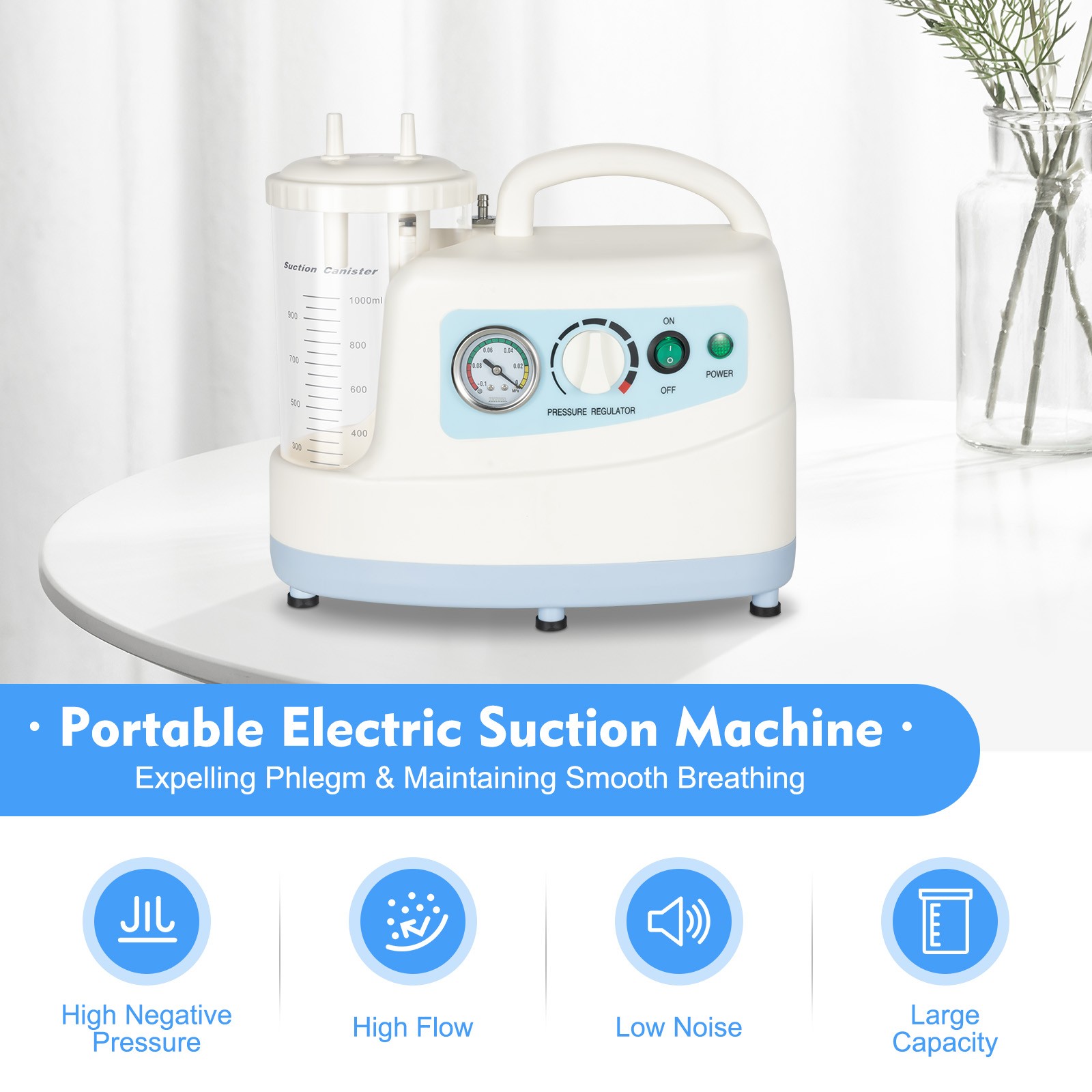 1000ML Phlegm Suction Unit Portable Dental Medical Vacuum Aspirator Machine
