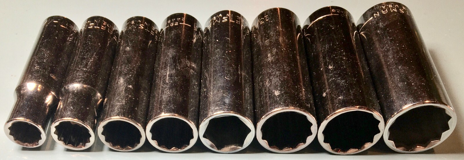 8 PC MIXED CRAFTSMAN/CRAFTSMAN INDUSTRIAL 1/2 DRIVE DEEP SAE SOCKETS 1/2-1516″