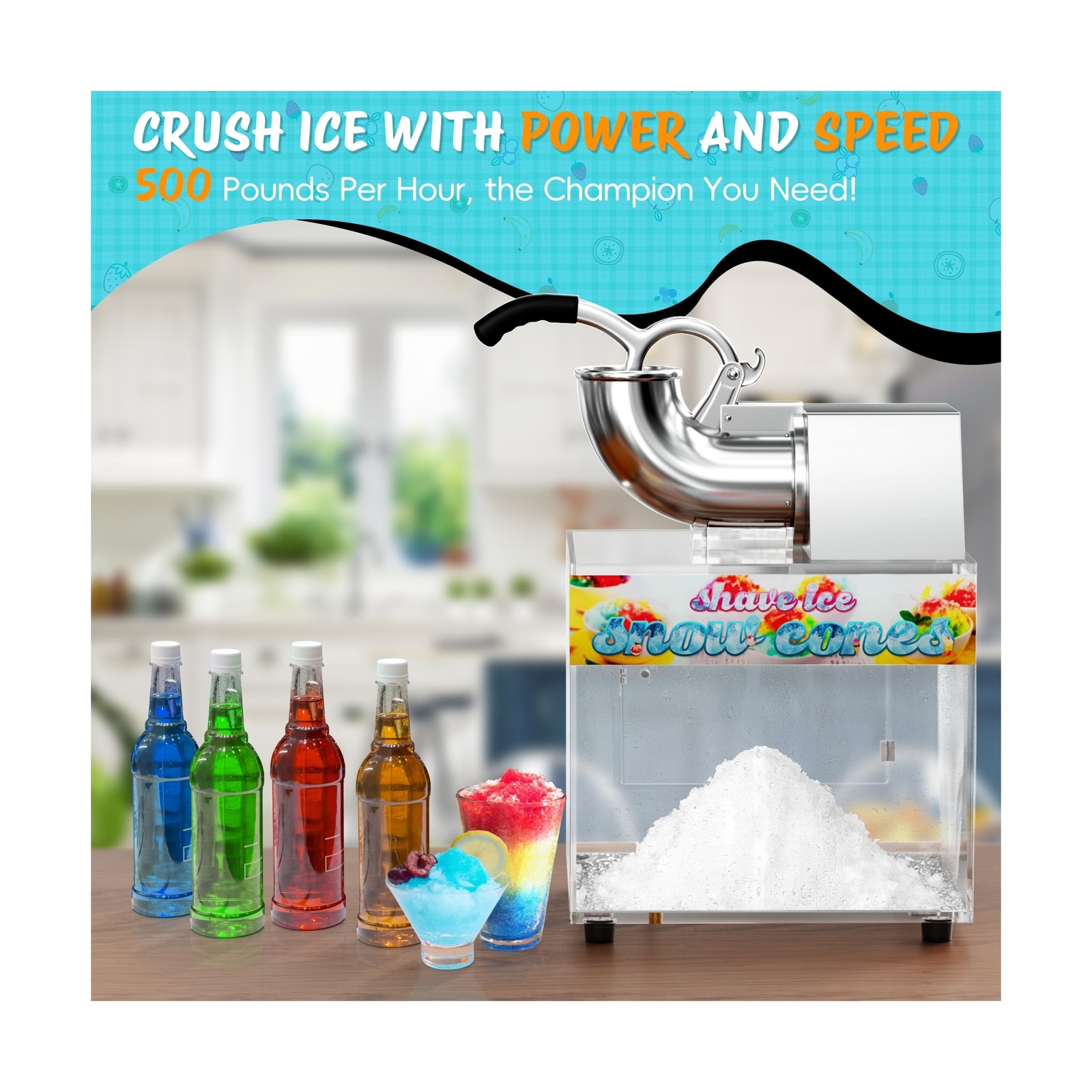 48L Snow Cone Machine, 500LB/H Commercial Shaved Ice Machine for Snow Cones, …