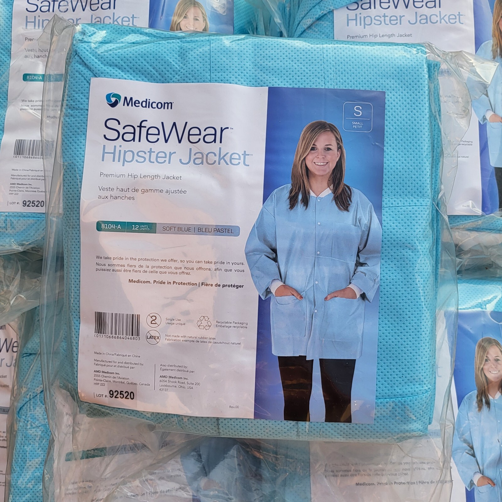 Medicom Dental SafeWear Hipster Hip Length Jacket Soft Blue SMALL 12/Pk 8104-A
