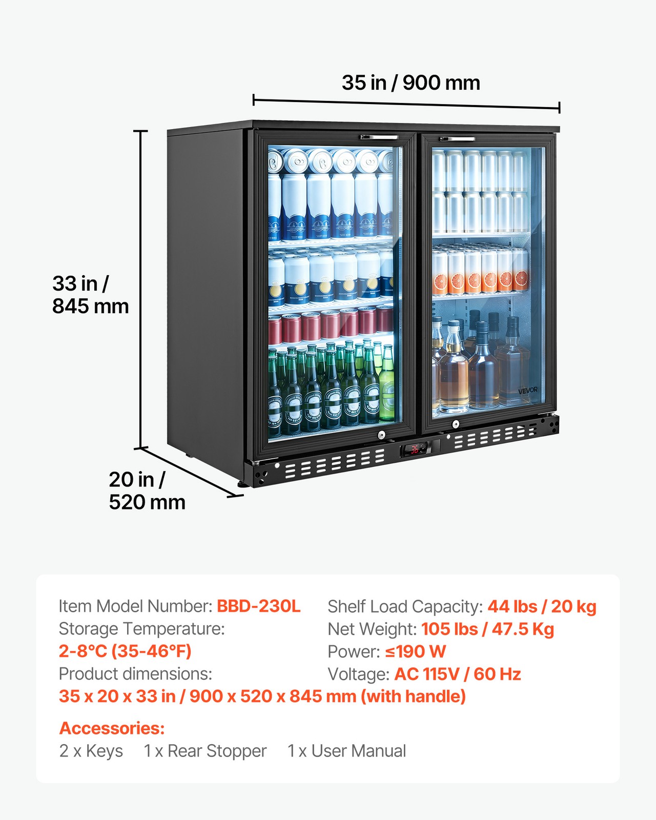 VEVOR 7.4 Cu.Ft Back Bar Cooler Commercial Beverage Refrigerator Under Counter