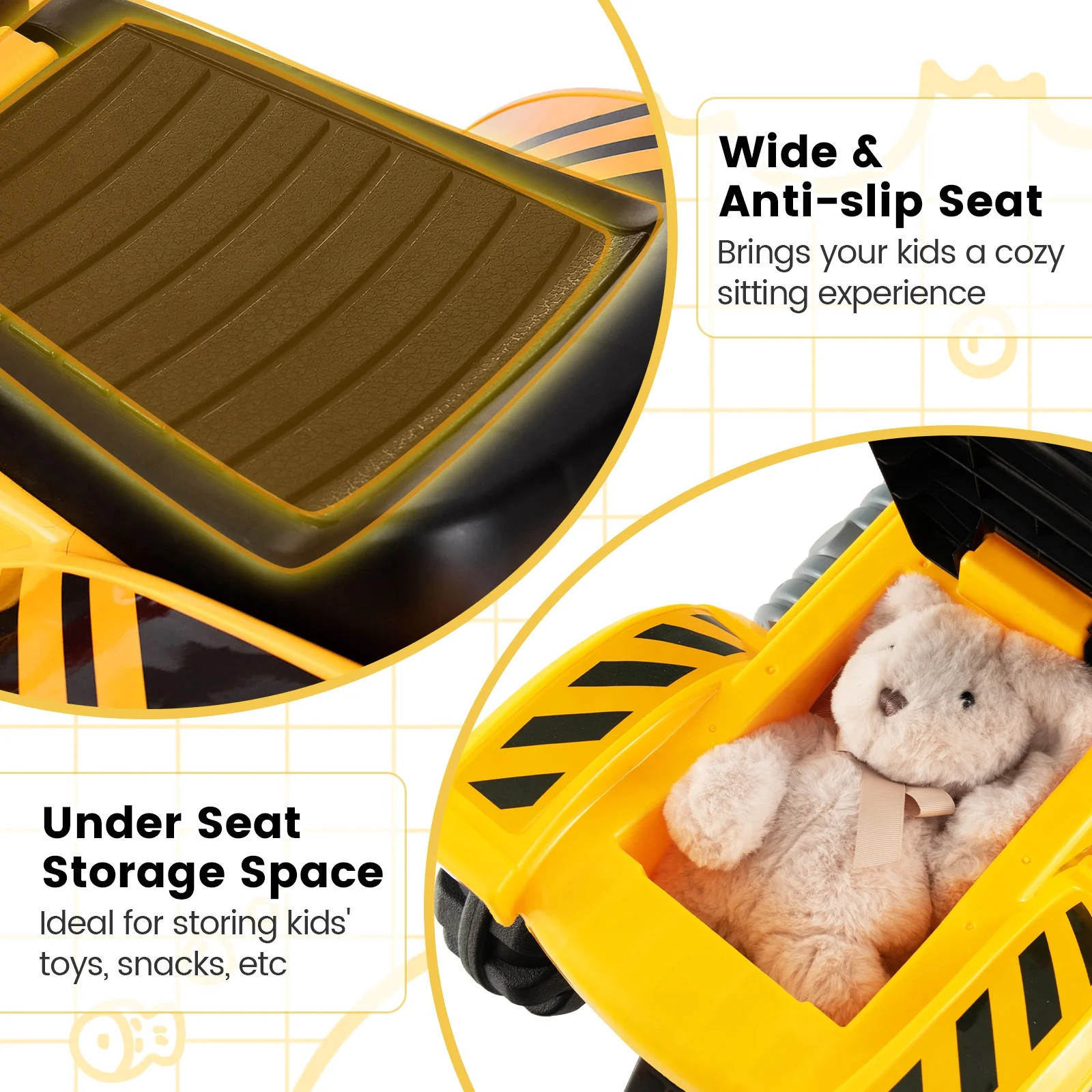 Costway Toddler Ride On Excavator Digger Truck Scooter Seat Storage w/Sound&Hel