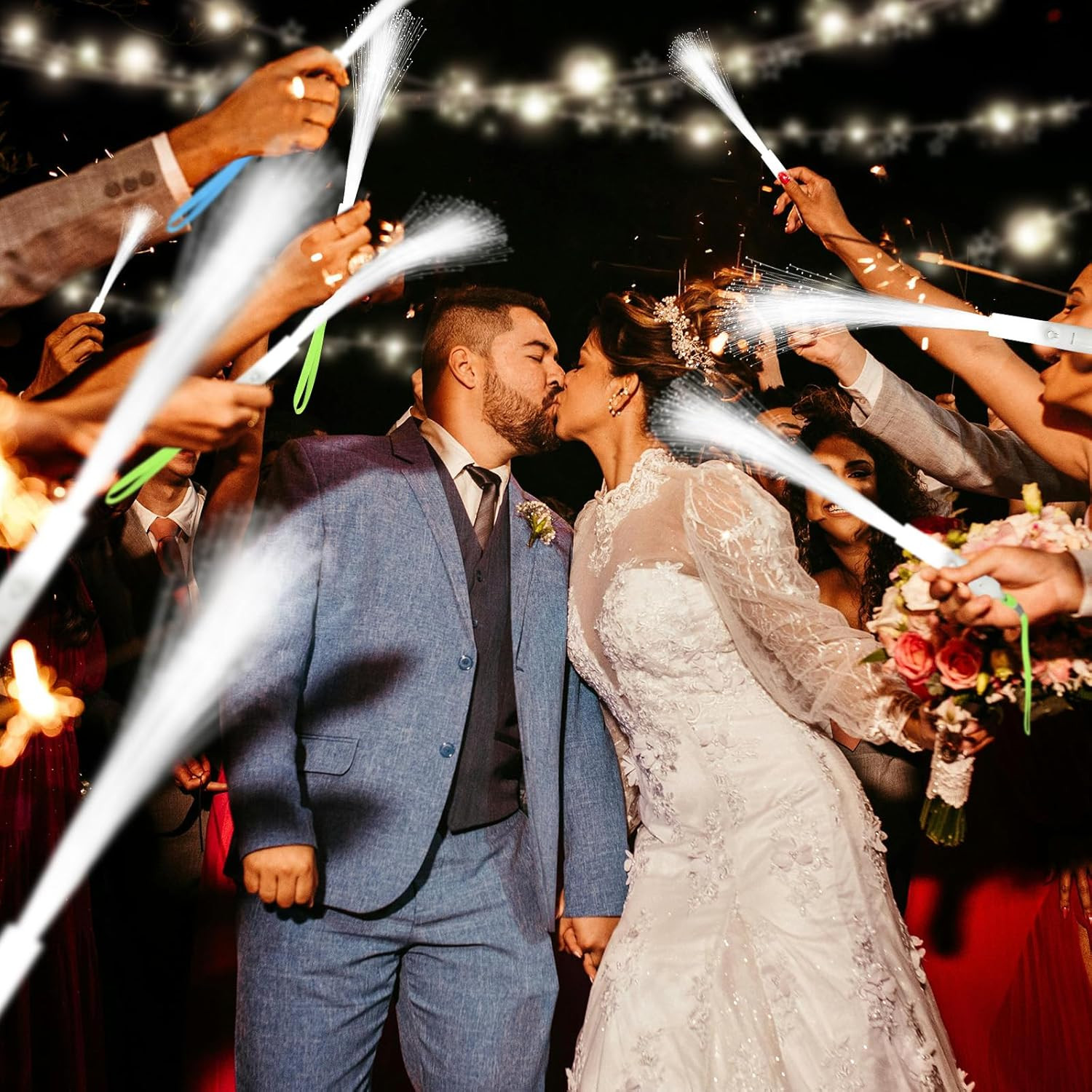 100 PCS White Fiber Optic Wands, LED Fiber Wands, Wedding Party Supplies
