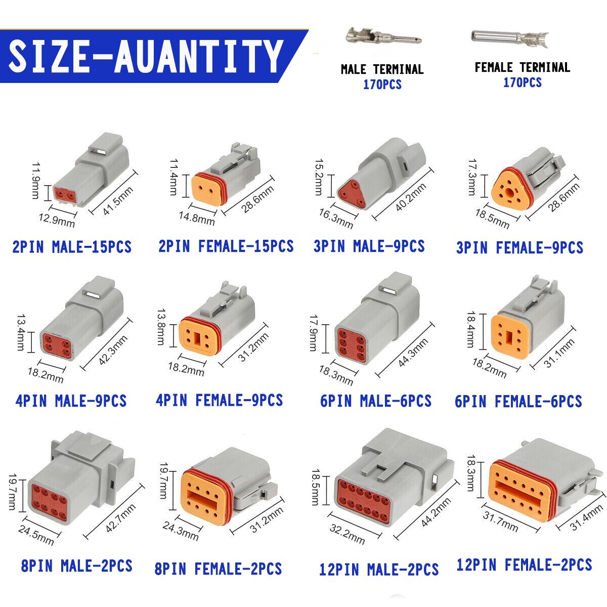 1750PCS Genuine Deutsch Connector Kit Stamped Contacts For 14/16/18/20 GA.WIRE