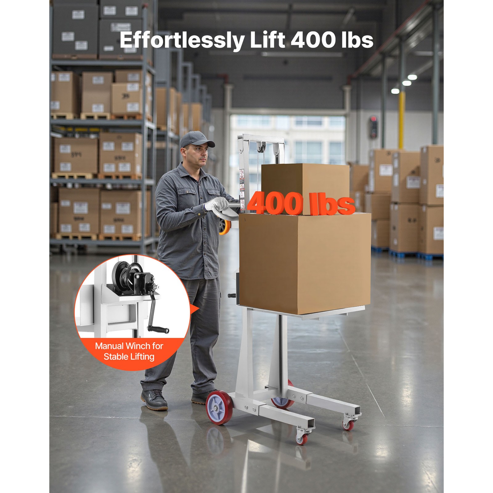 Uimoso Material Lift Winch Stacker 400 lbs Capacity with 51.1 in Maximum Height