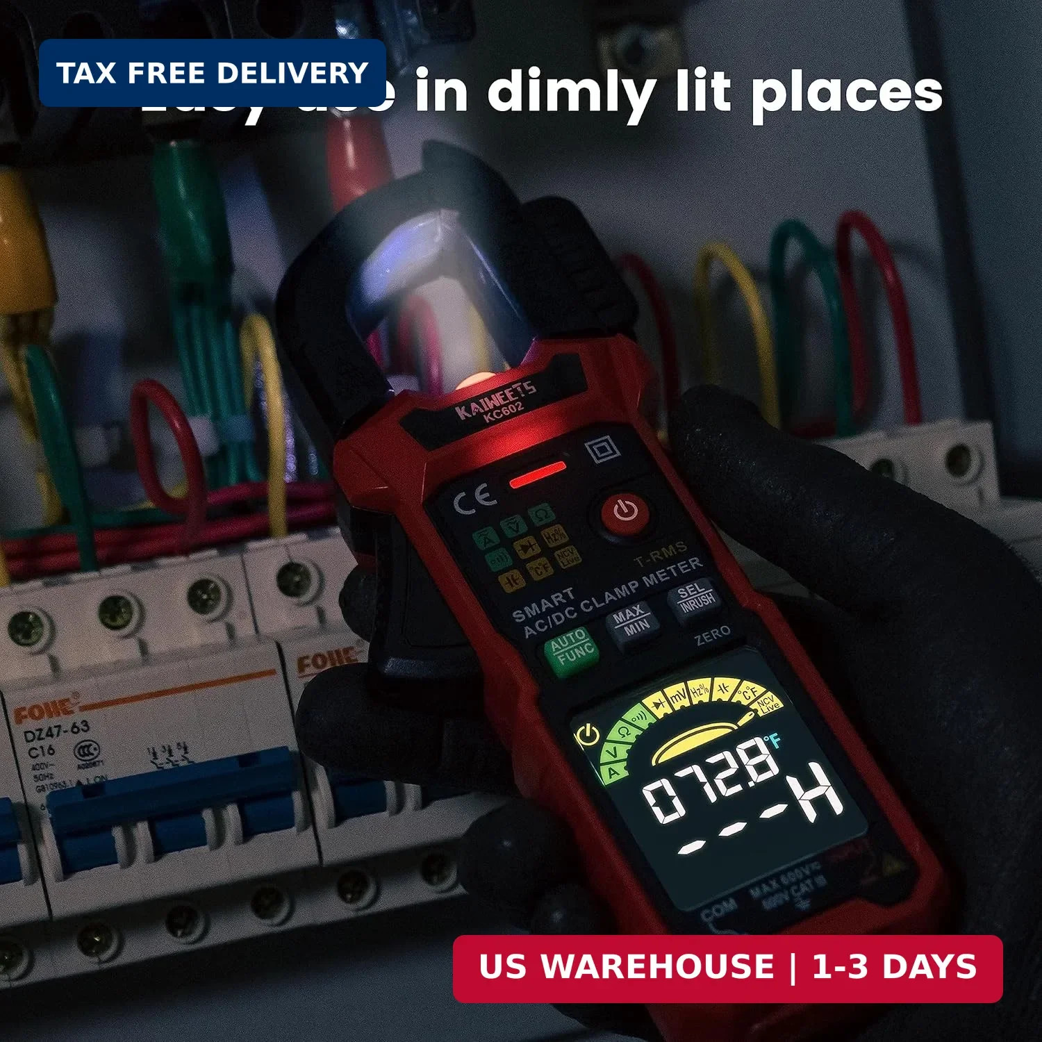KAIWEETS Smart Digital Clamp Meter with D-Shaped Jaws, Clamp Multimeter with Inr