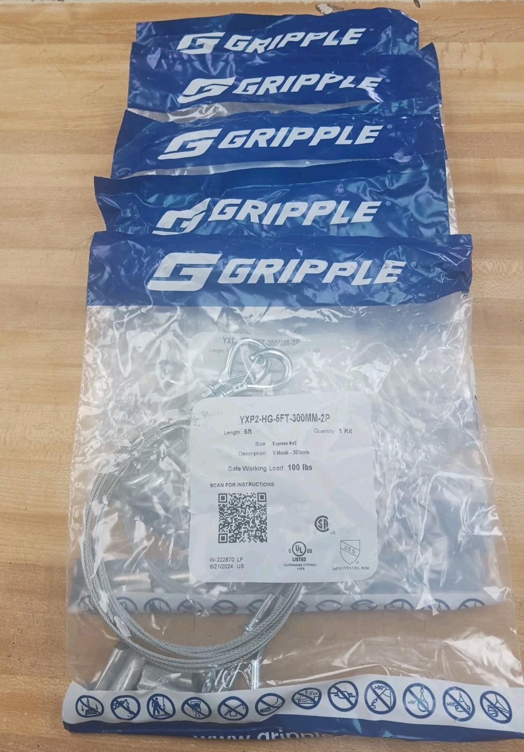 LOT OF 5 GRIPPLE YXP2-5FT LIGHT HANGING KIT 5 FT 100 LB WORK LOAD