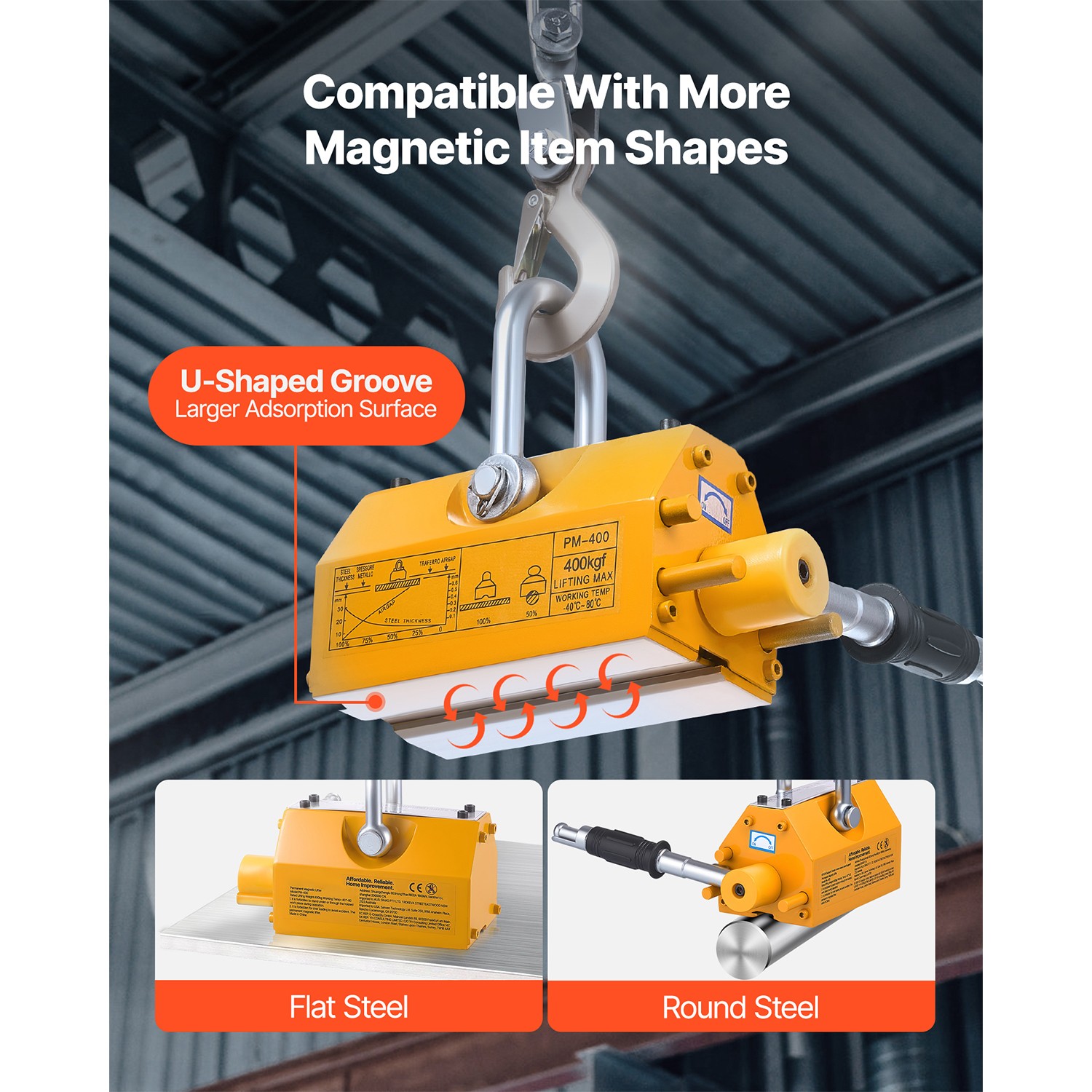 Uimoso Permanent Magnetic Lifter with 880 lbs Load Capacity, N42 Magnet