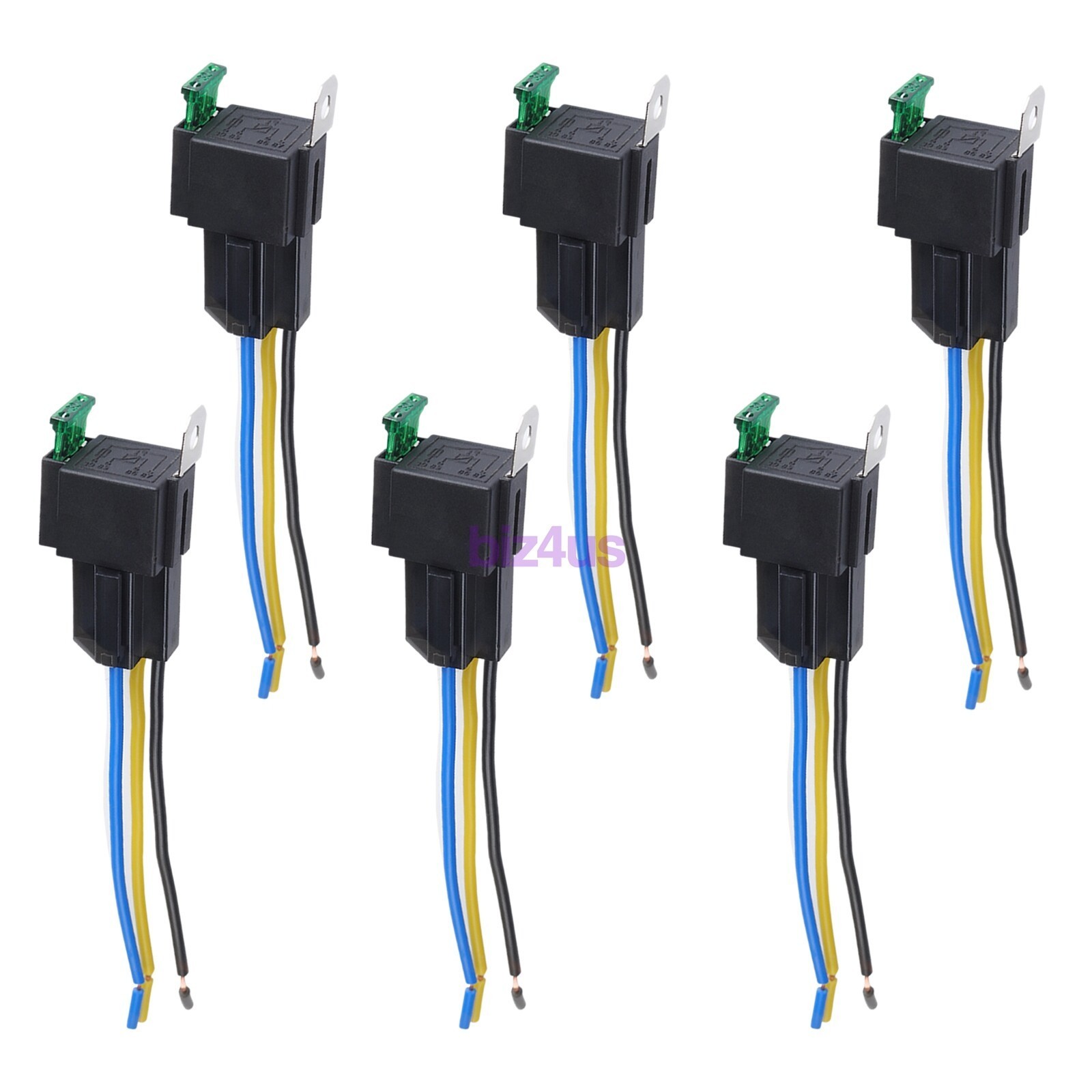 6 Pack 12V DC 30 Amp 4-Pin Automotive Relay Harness Set Switch Fuse US