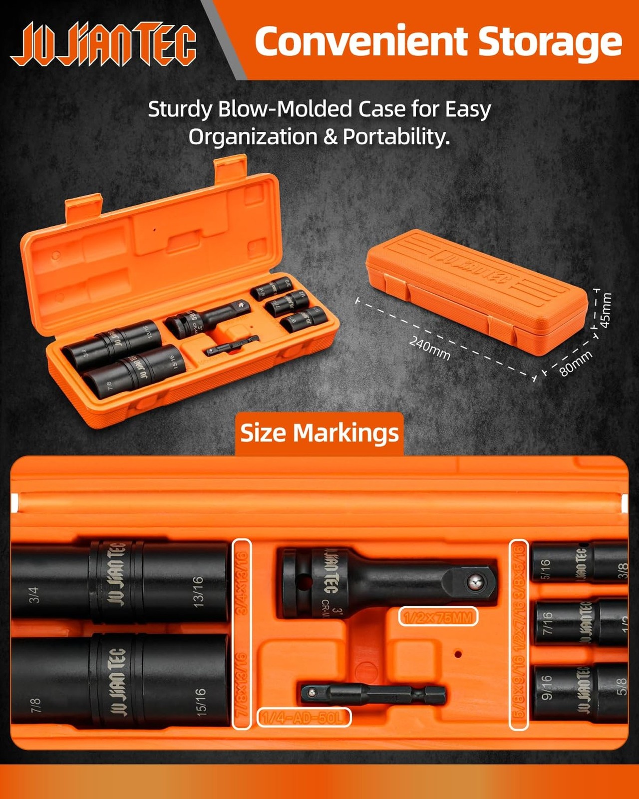Lug Nut Impact Socket Set, Impact Driver Flip Socket, Five Sockets with 1/4-I…