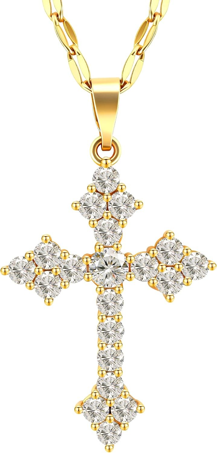 Dainty Cross Necklace Women’s 18K Gold Plated CZ Pendant Christian Faith Jewelry