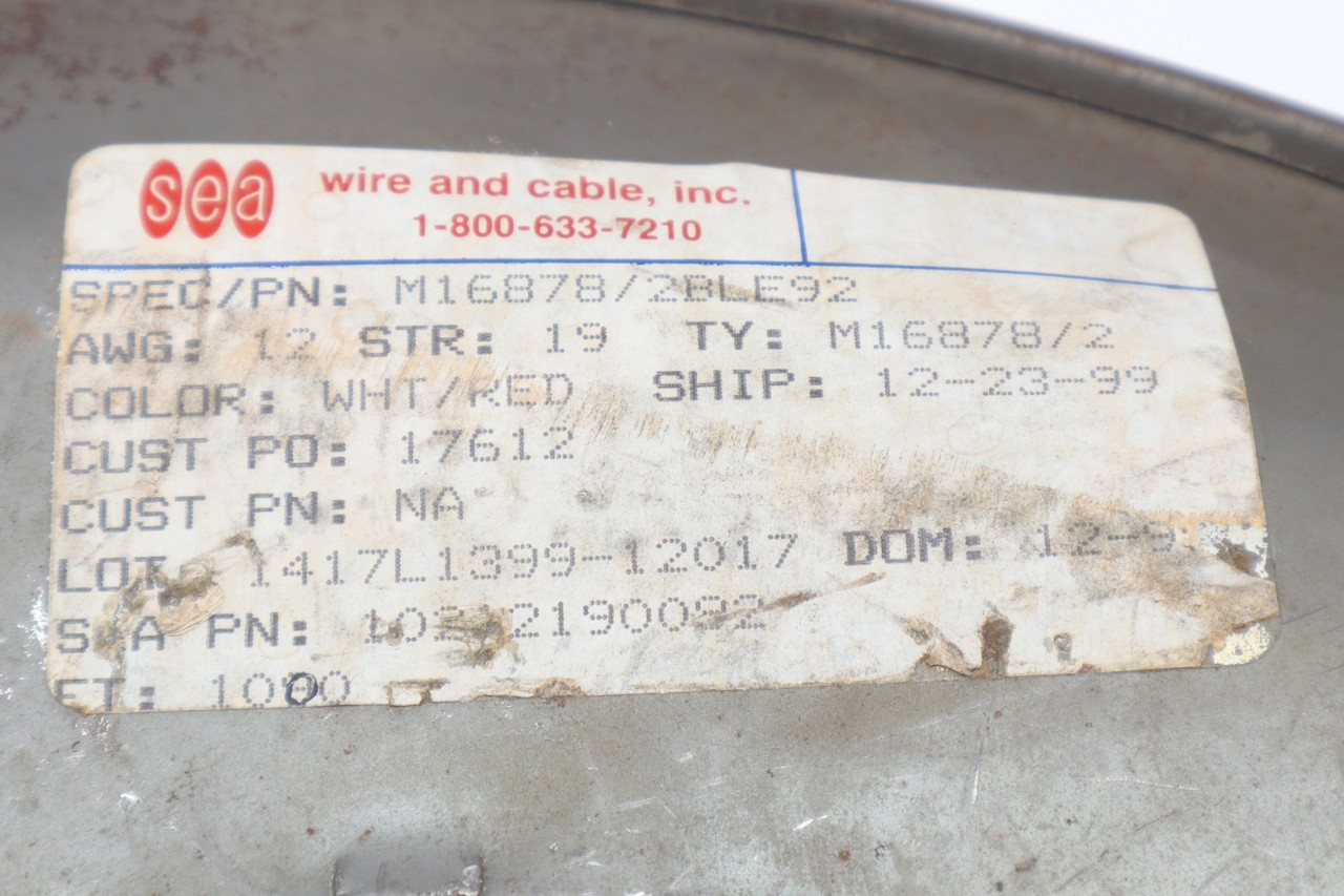 M16878/2-BLE-92 12AWG Tinned Copper PVC Wire, 1000V White/Red Stripe, 100ft